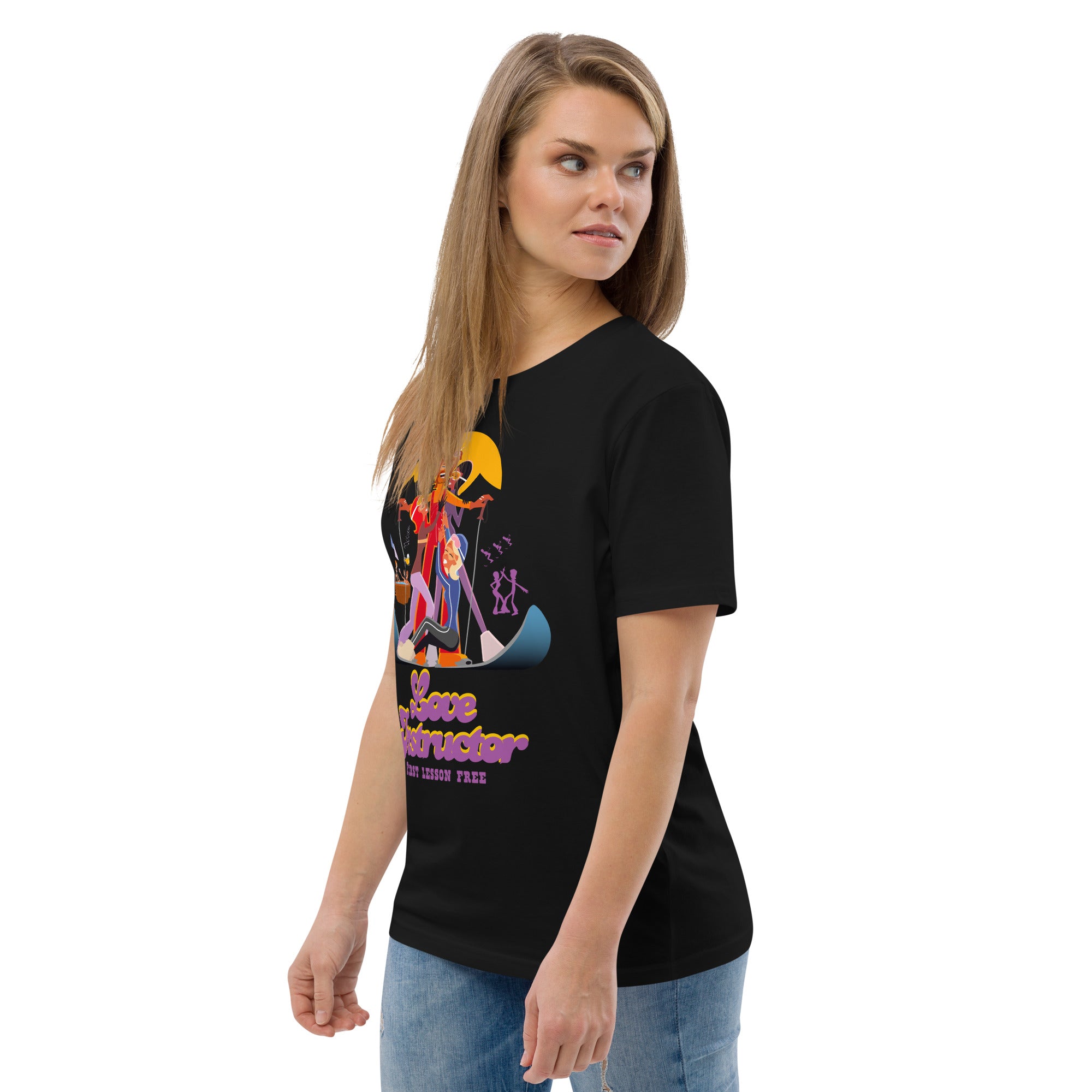 T-shirt unisexe en coton biologique Love instructor First lesson free sur couleurs foncées