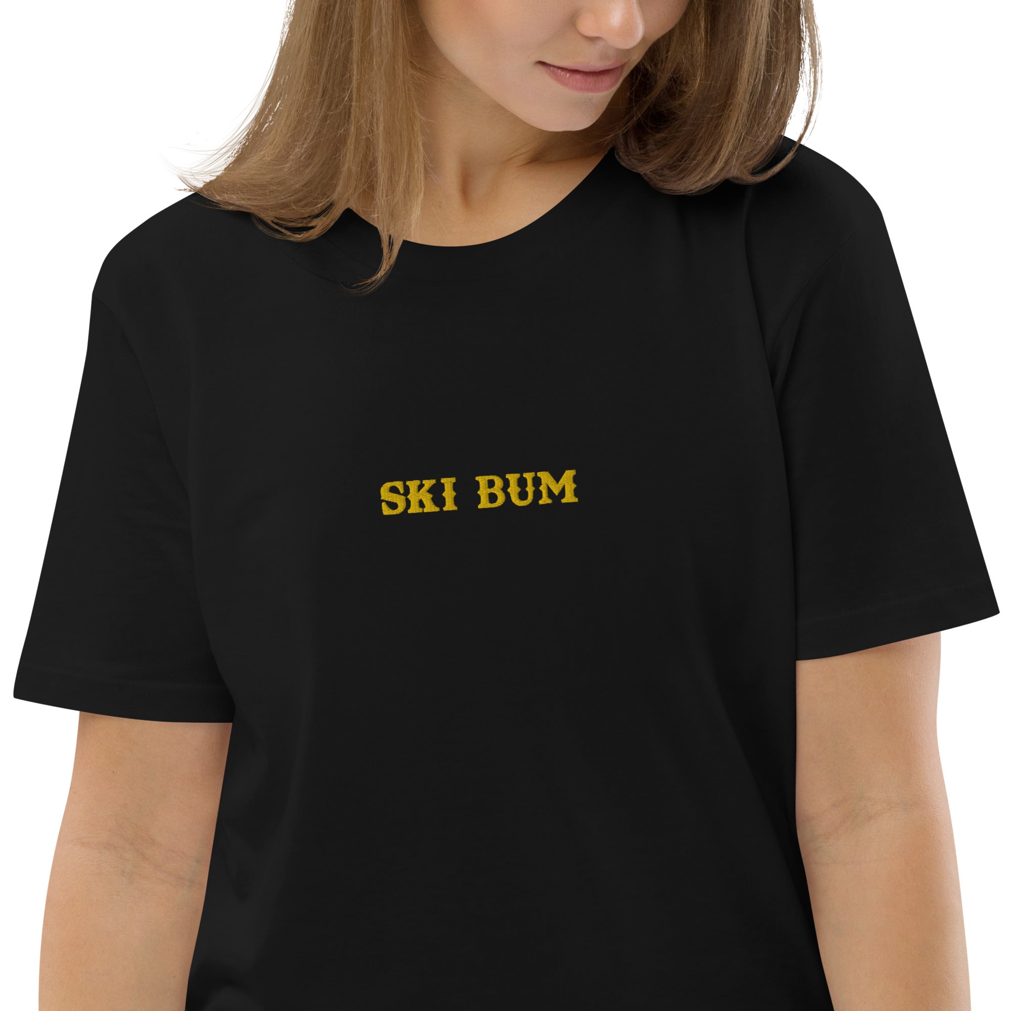 Unisex organic cotton t-shirt Ski Bum embroidered pattern