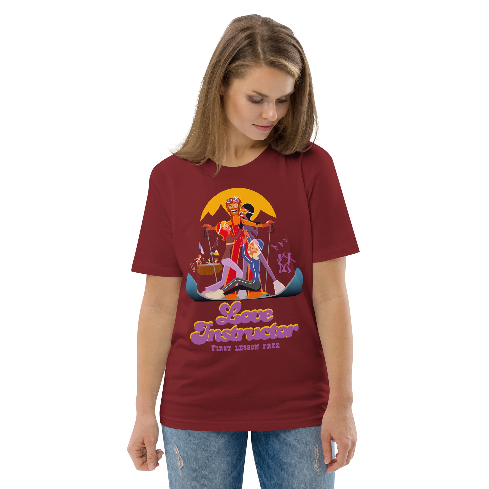 T-shirt unisexe en coton biologique Love instructor First lesson free sur couleurs foncées