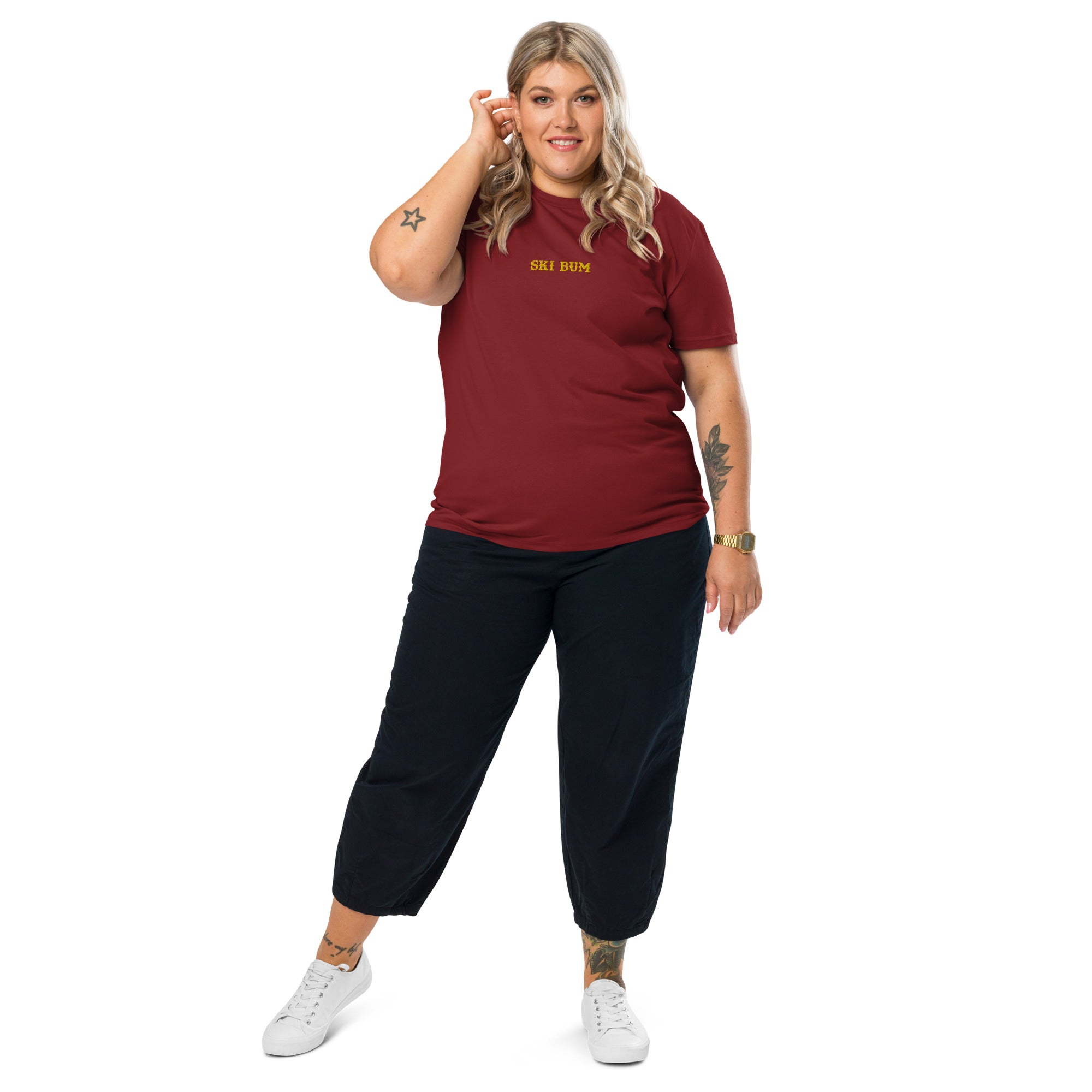 Unisex organic cotton t-shirt Ski Bum embroidered pattern