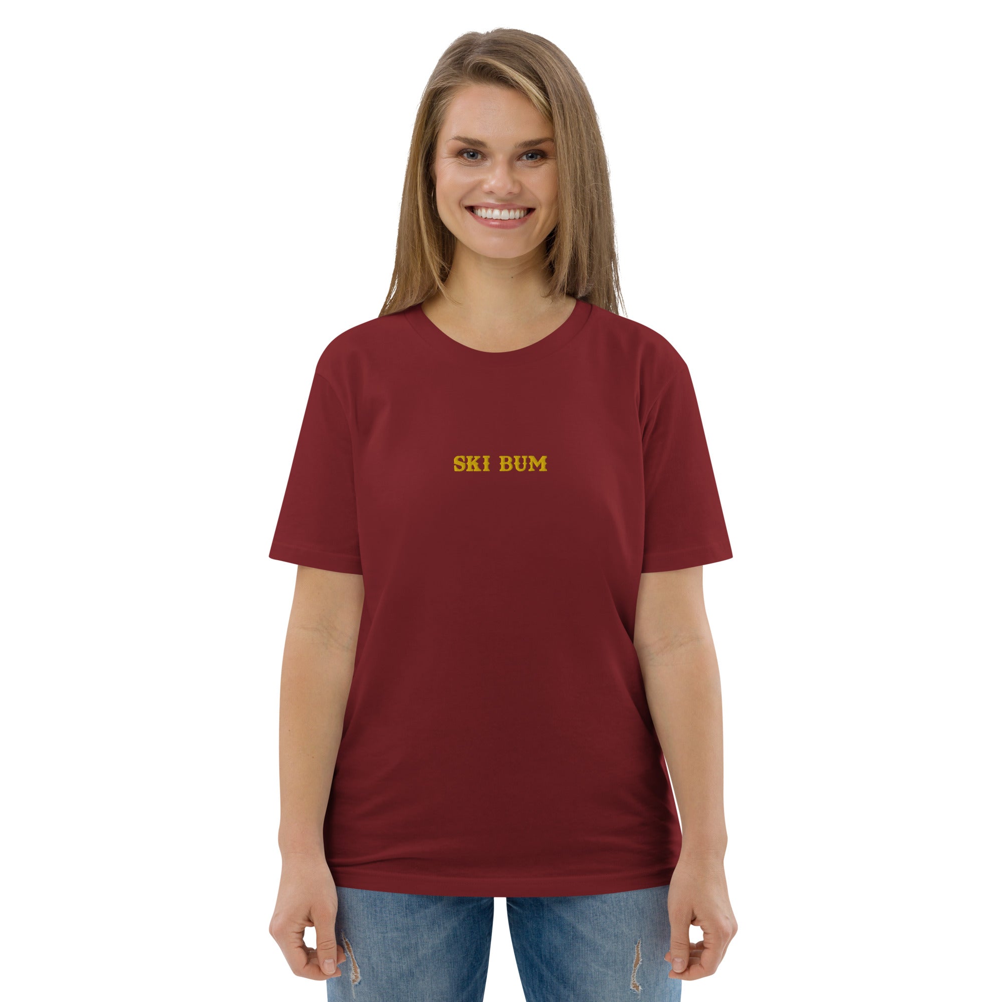 Unisex organic cotton t-shirt Ski Bum embroidered pattern