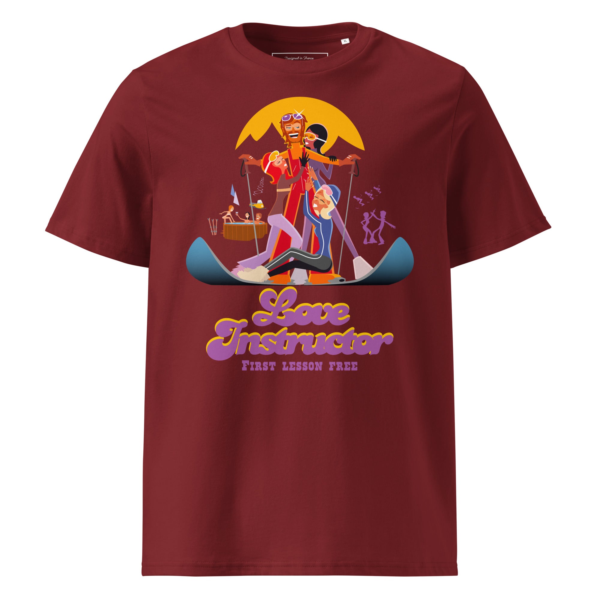 T-shirt unisexe en coton biologique Love instructor First lesson free sur couleurs foncées