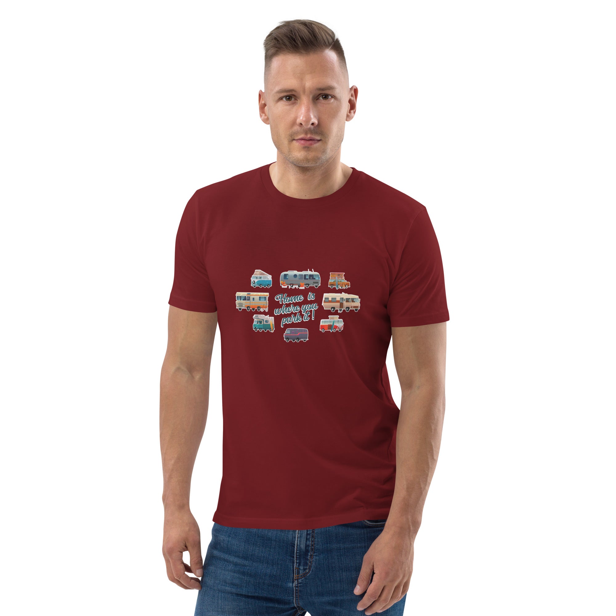 T-shirt unisexe en coton biologique Square Vintage Campers sur couleurs foncées