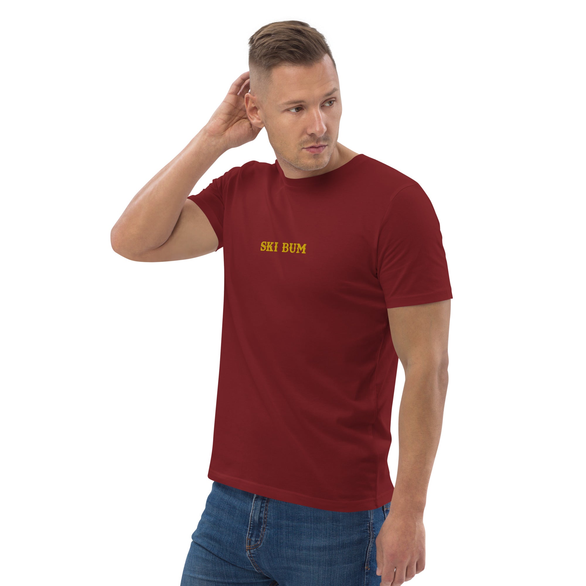 Unisex organic cotton t-shirt Ski Bum embroidered pattern