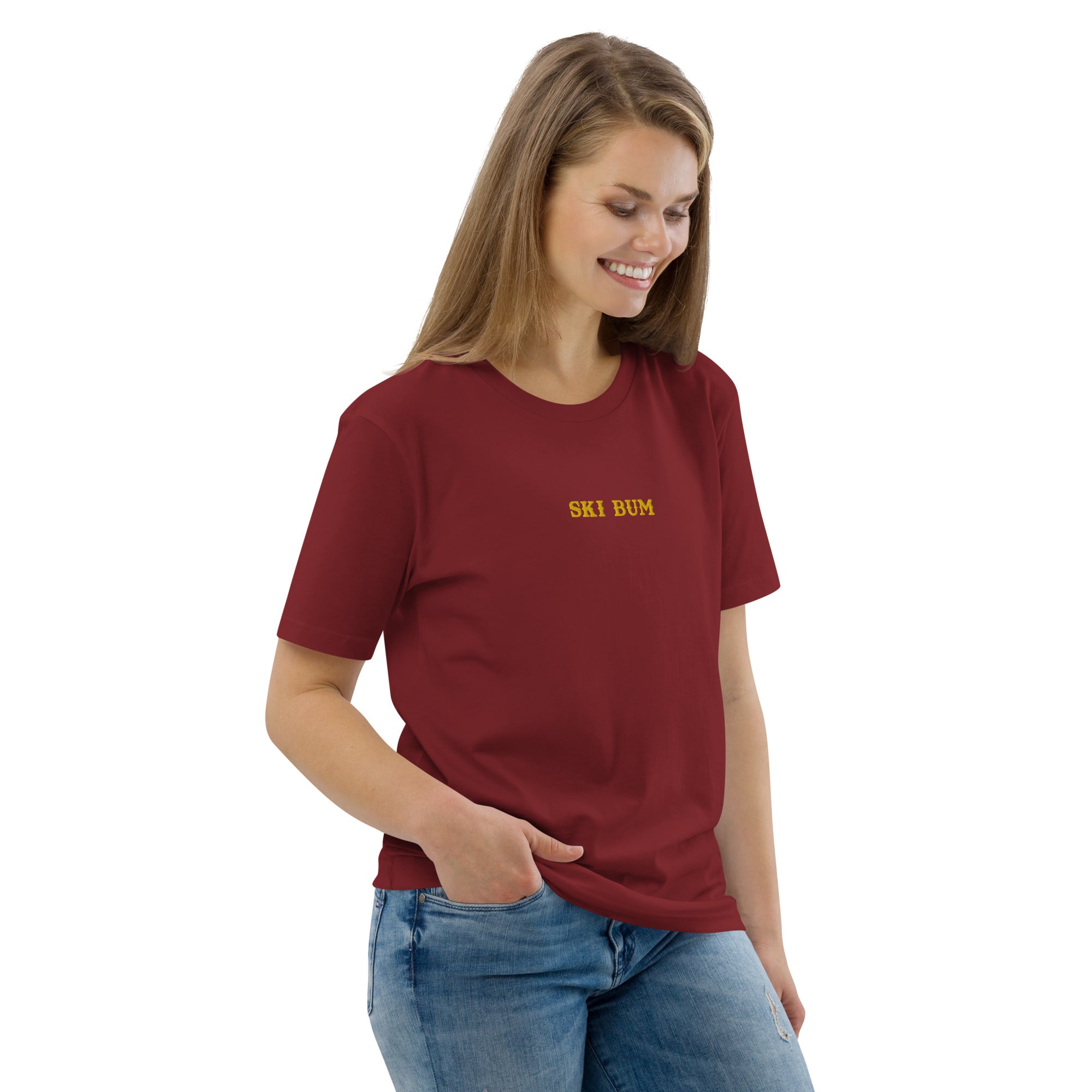 Unisex organic cotton t-shirt Ski Bum embroidered pattern