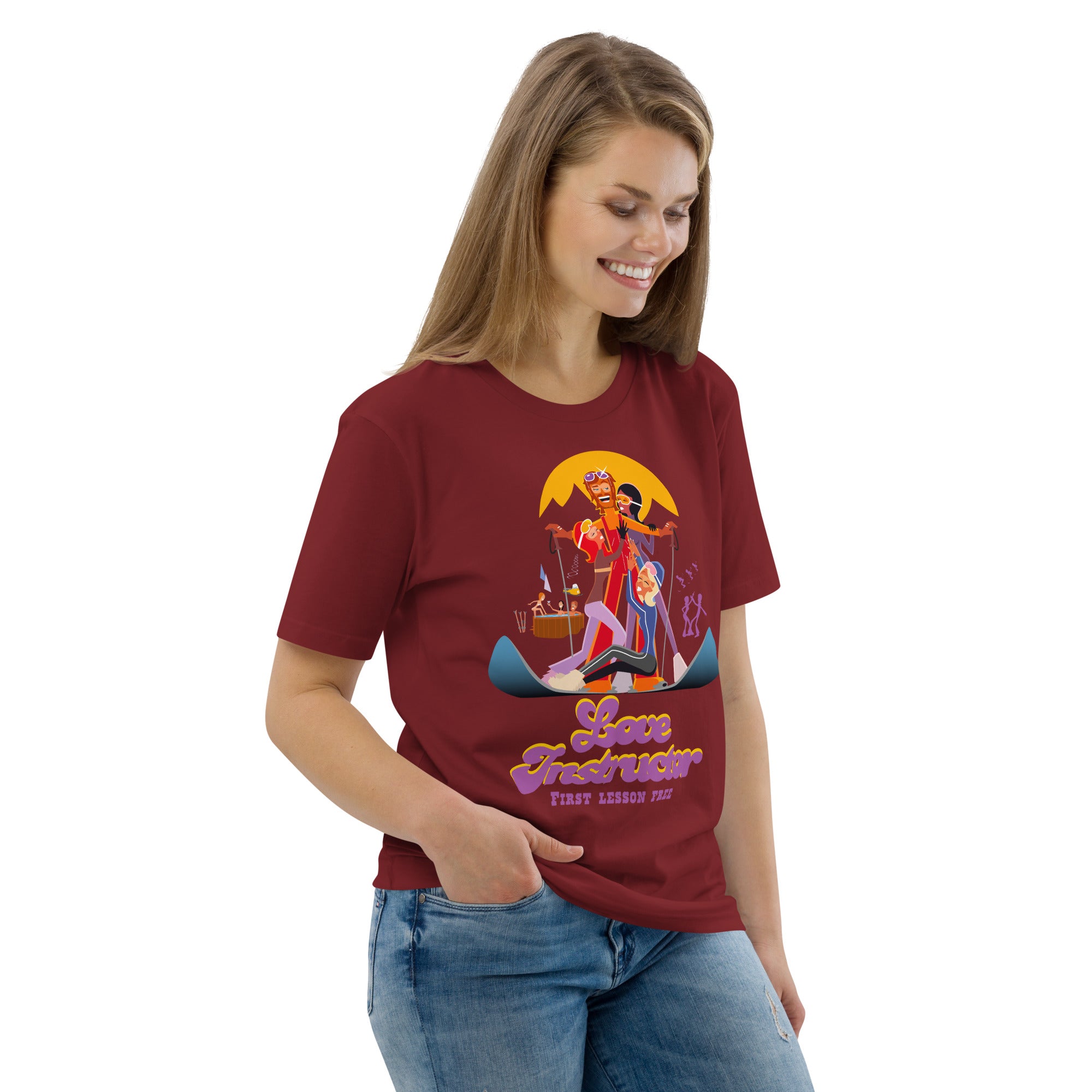 T-shirt unisexe en coton biologique Love instructor First lesson free sur couleurs foncées