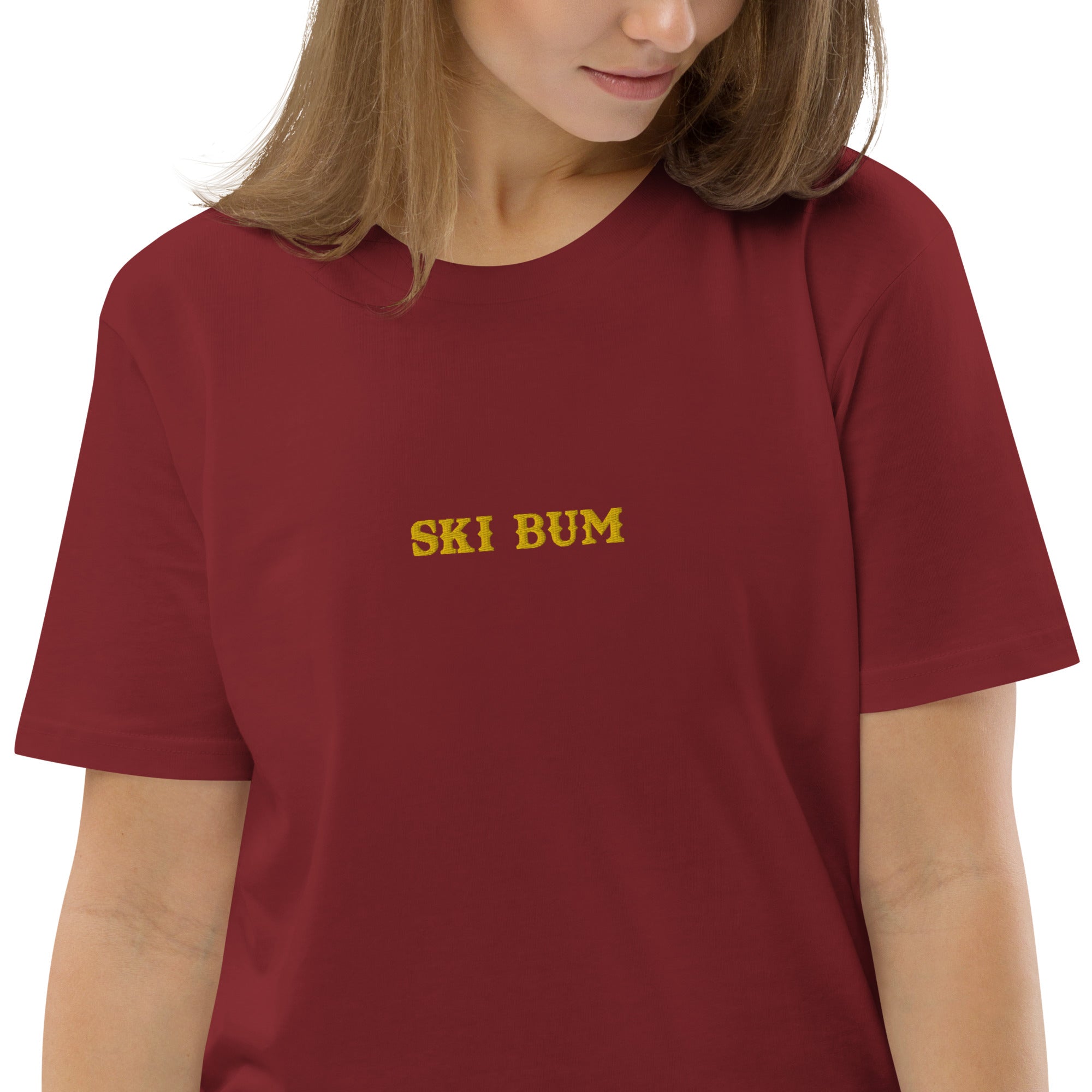 Unisex organic cotton t-shirt Ski Bum embroidered pattern