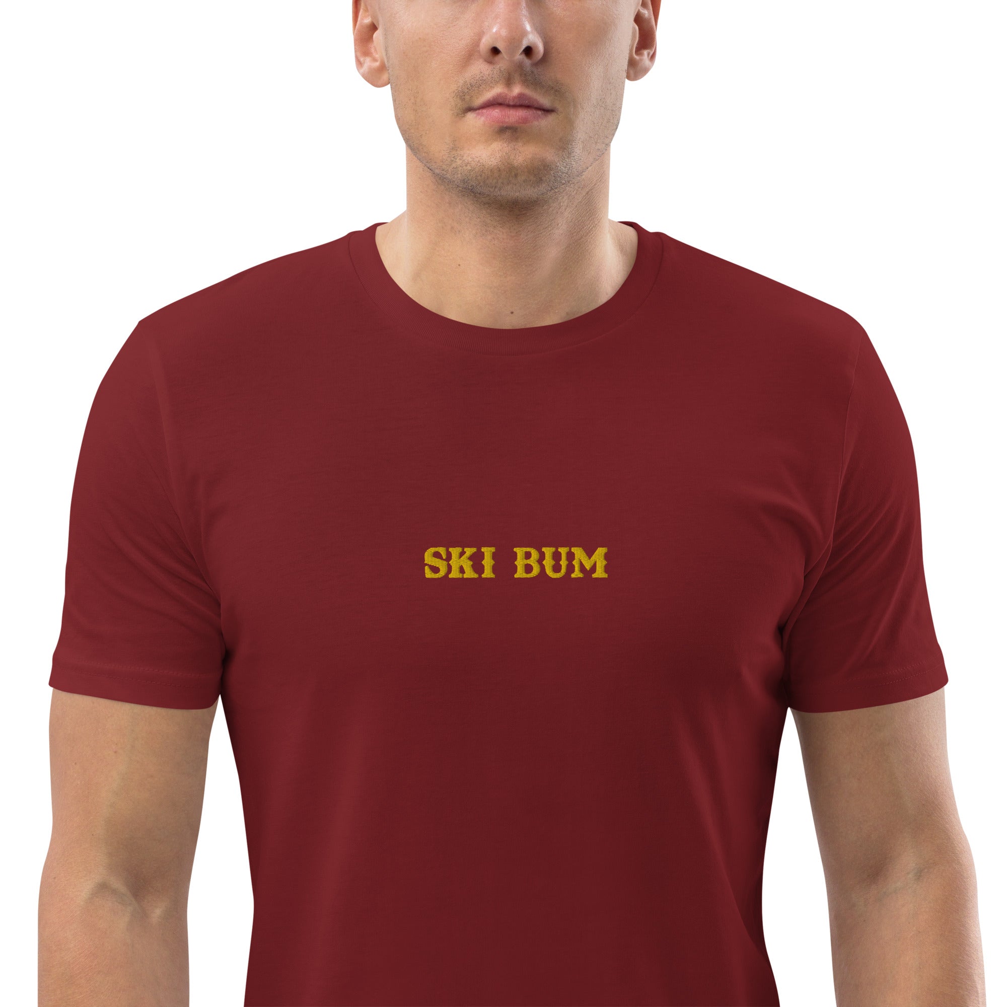 Unisex organic cotton t-shirt Ski Bum embroidered pattern