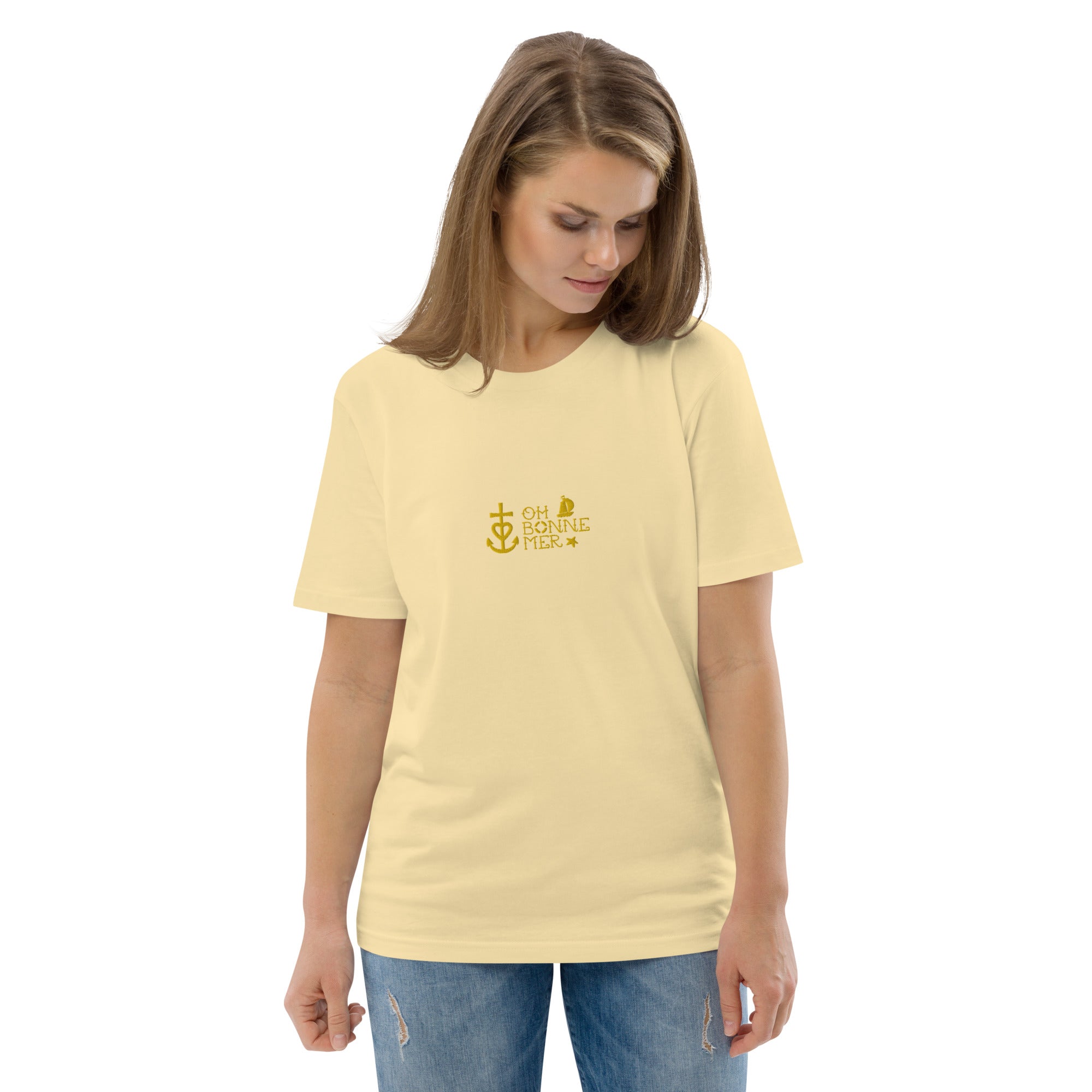 T-shirt unisexe en coton biologique Oh Bonne Mer 2 brodé sur couleurs vives