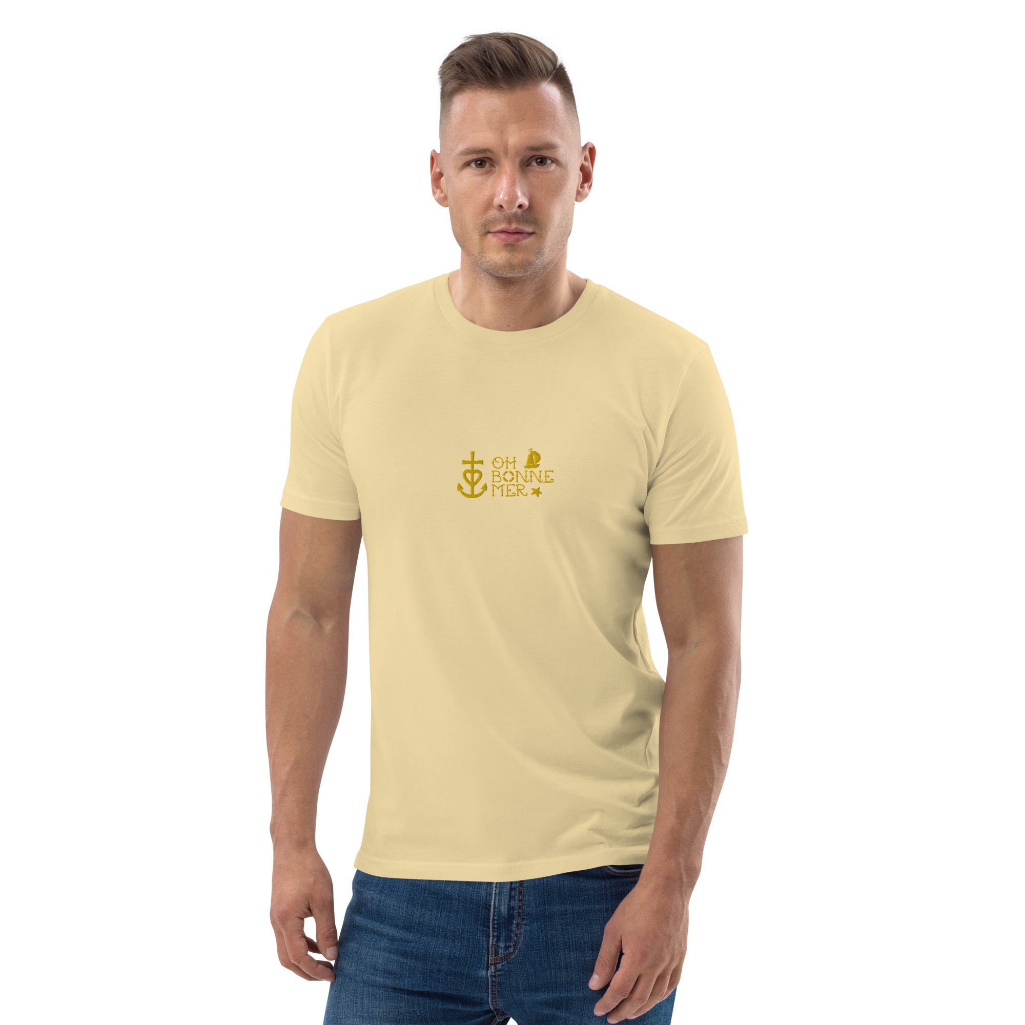 T-shirt unisexe en coton biologique Oh Bonne Mer 2 brodé sur couleurs vives