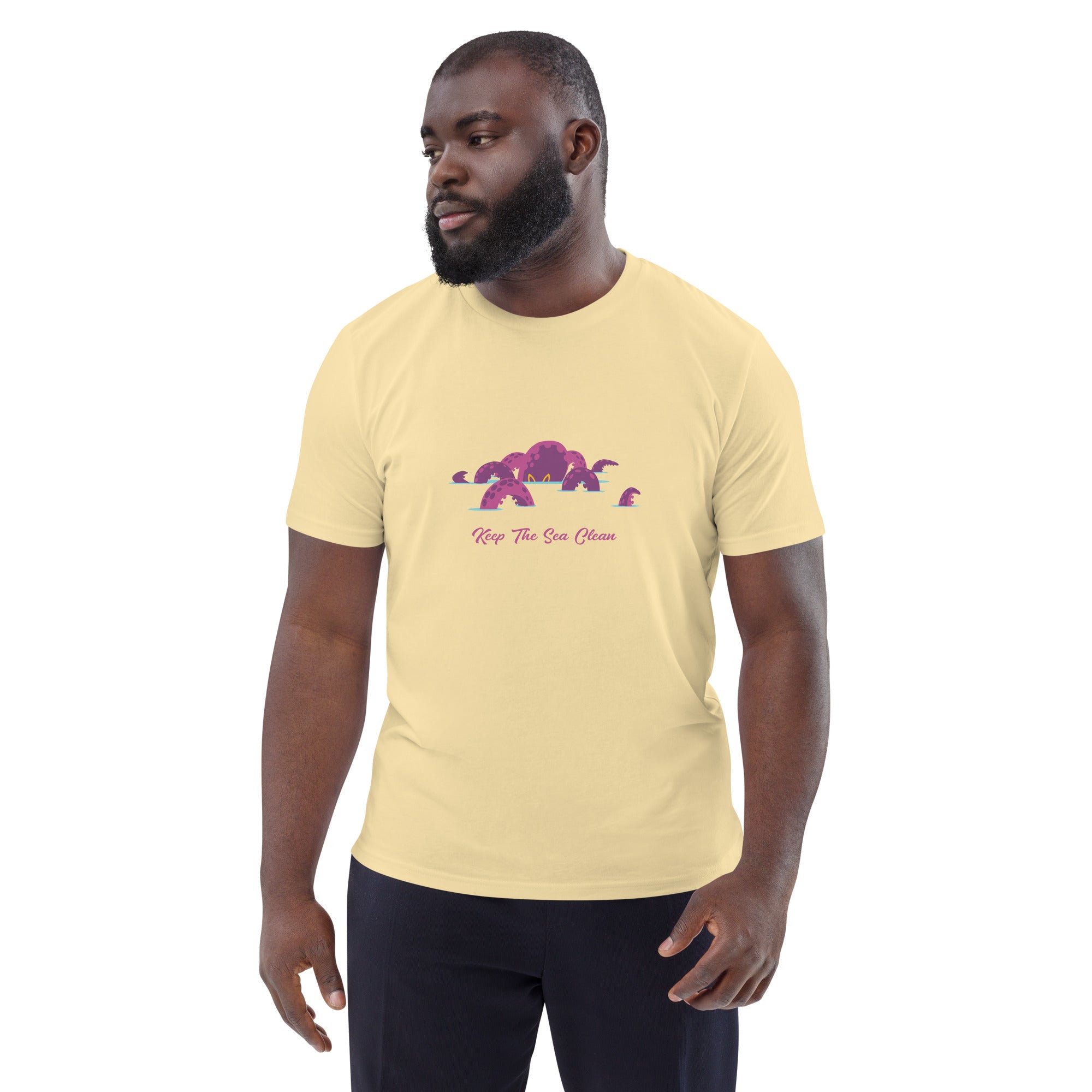 T-shirt unisexe en coton biologique Octopus Purple sur couleurs claires