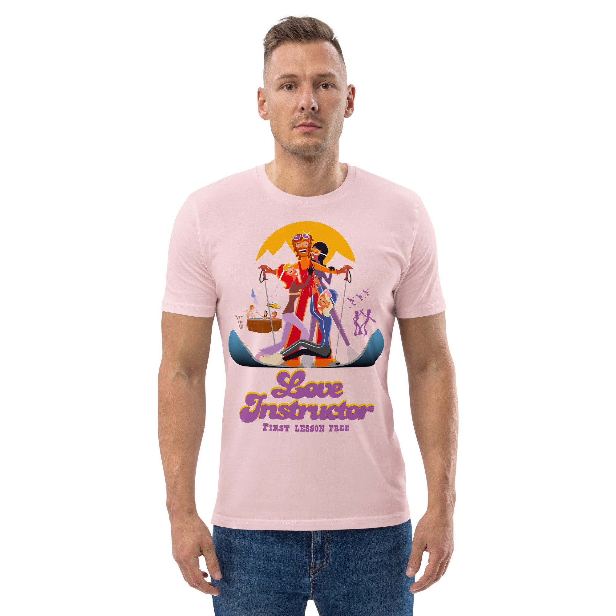 T-shirt unisexe en coton biologique Love instructor First lesson free sur couleurs claires