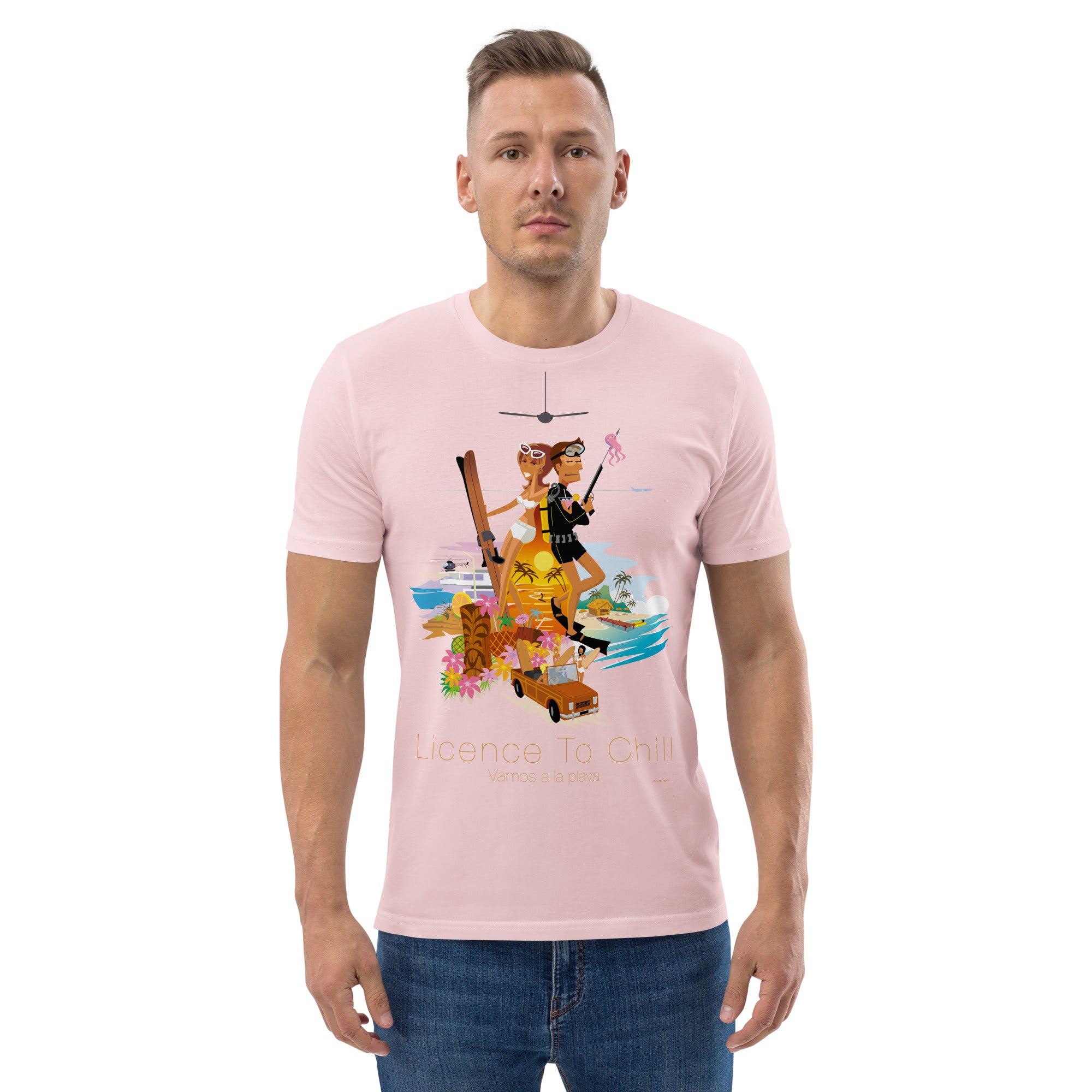 Unisex organic cotton t-shirt License To Chill Vamos a la Playa on light colors