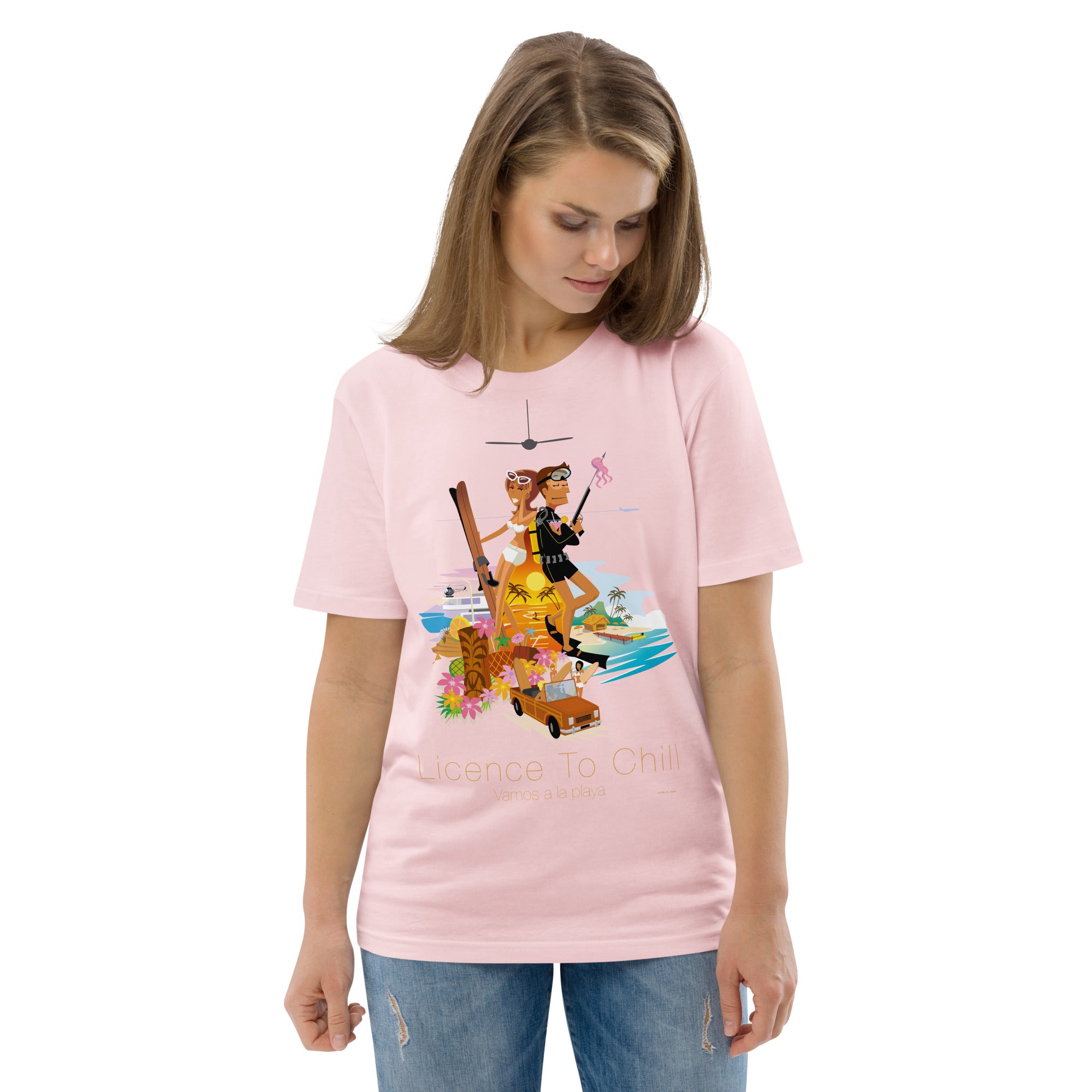 Unisex organic cotton t-shirt License To Chill Vamos a la Playa on light colors