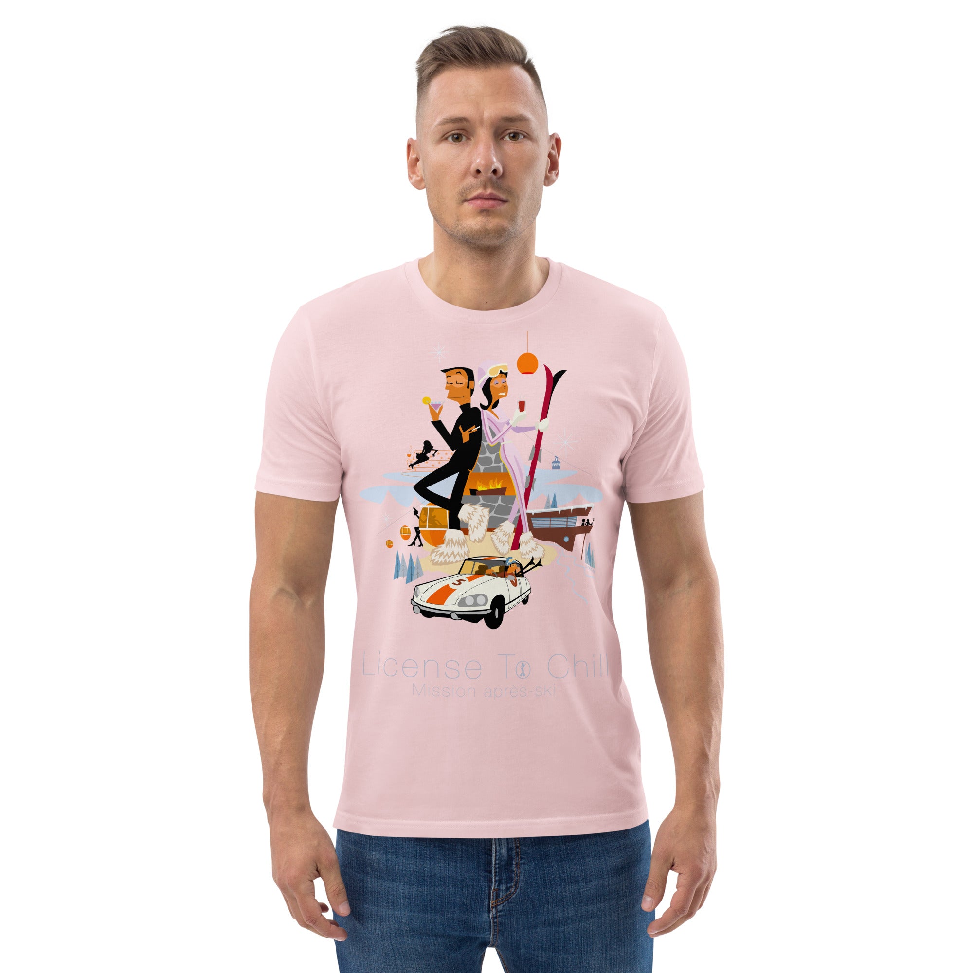 T-shirt unisexe en coton biologique License To Chill Mission Après-Ski sur couleurs claires