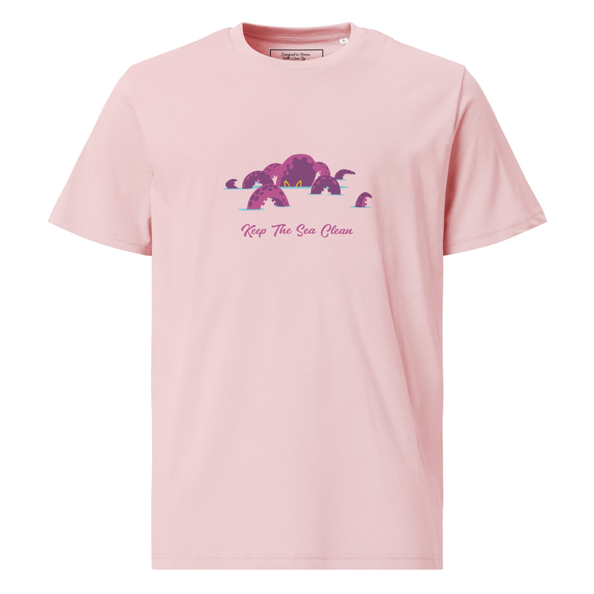 T-shirt unisexe en coton biologique Octopus Purple sur couleurs claires