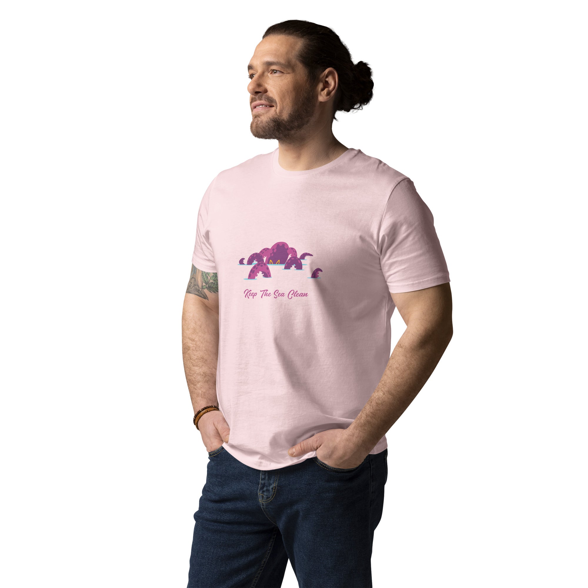 T-shirt unisexe en coton biologique Octopus Purple sur couleurs claires