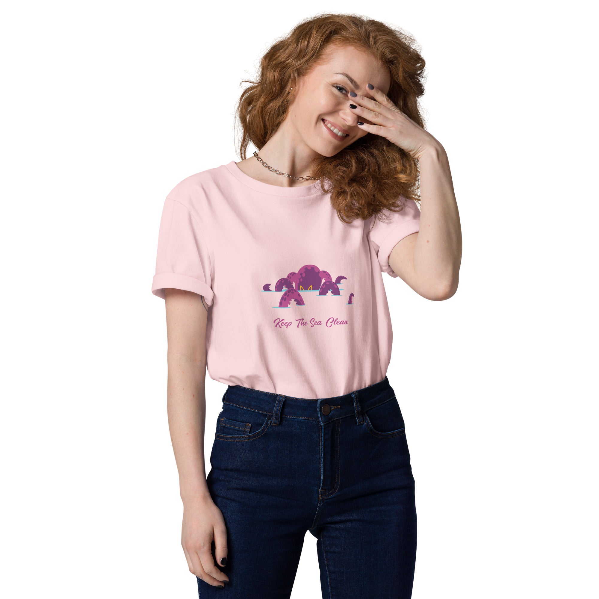 T-shirt unisexe en coton biologique Octopus Purple sur couleurs claires