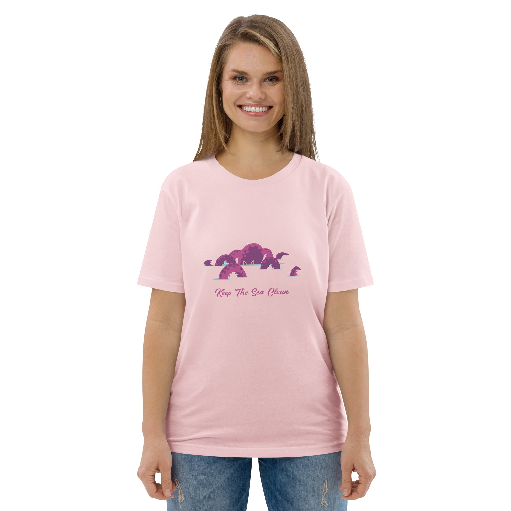 T-shirt unisexe en coton biologique Octopus Purple sur couleurs claires