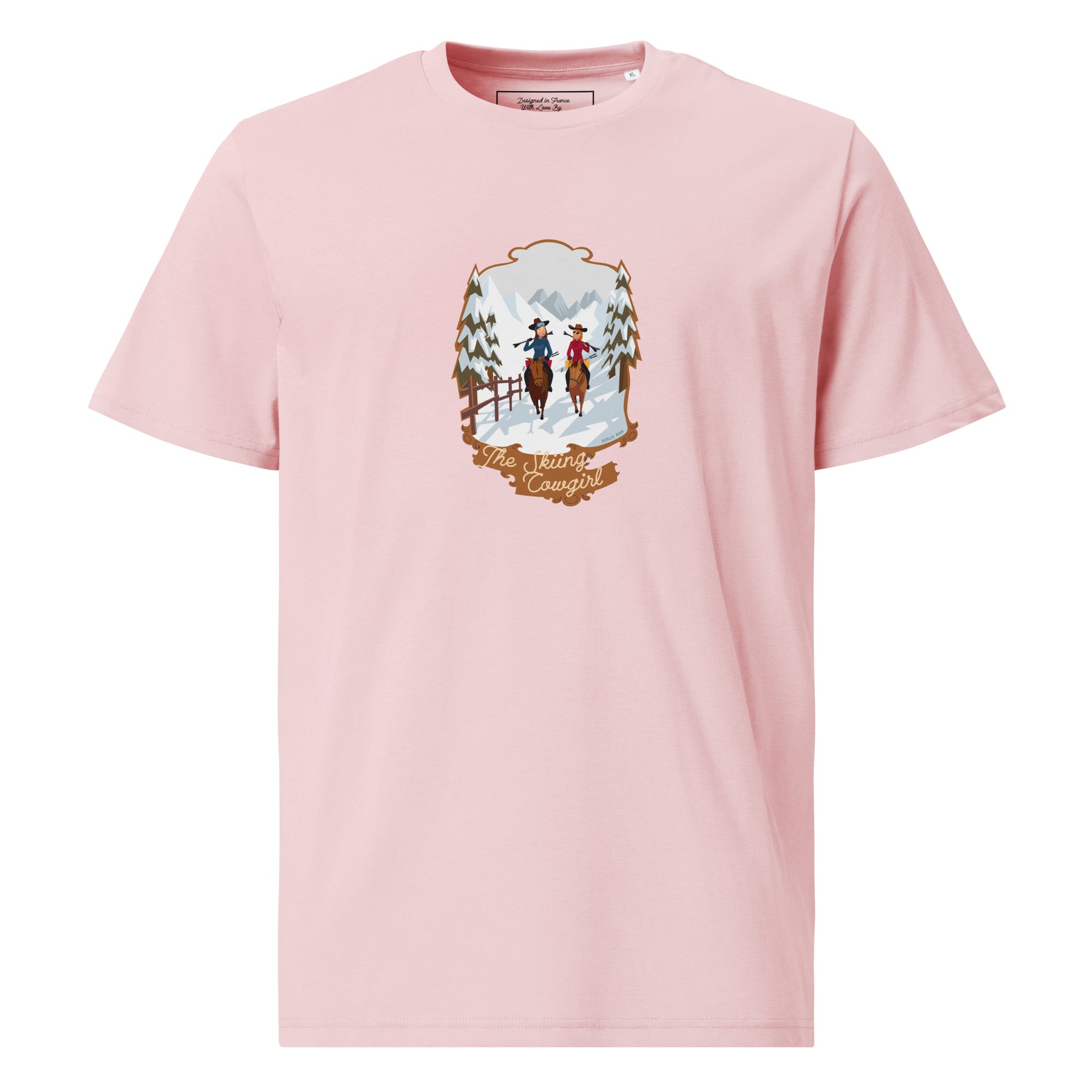 T-shirt unisexe en coton biologique The Skiing Cowgirl sur couleurs claires