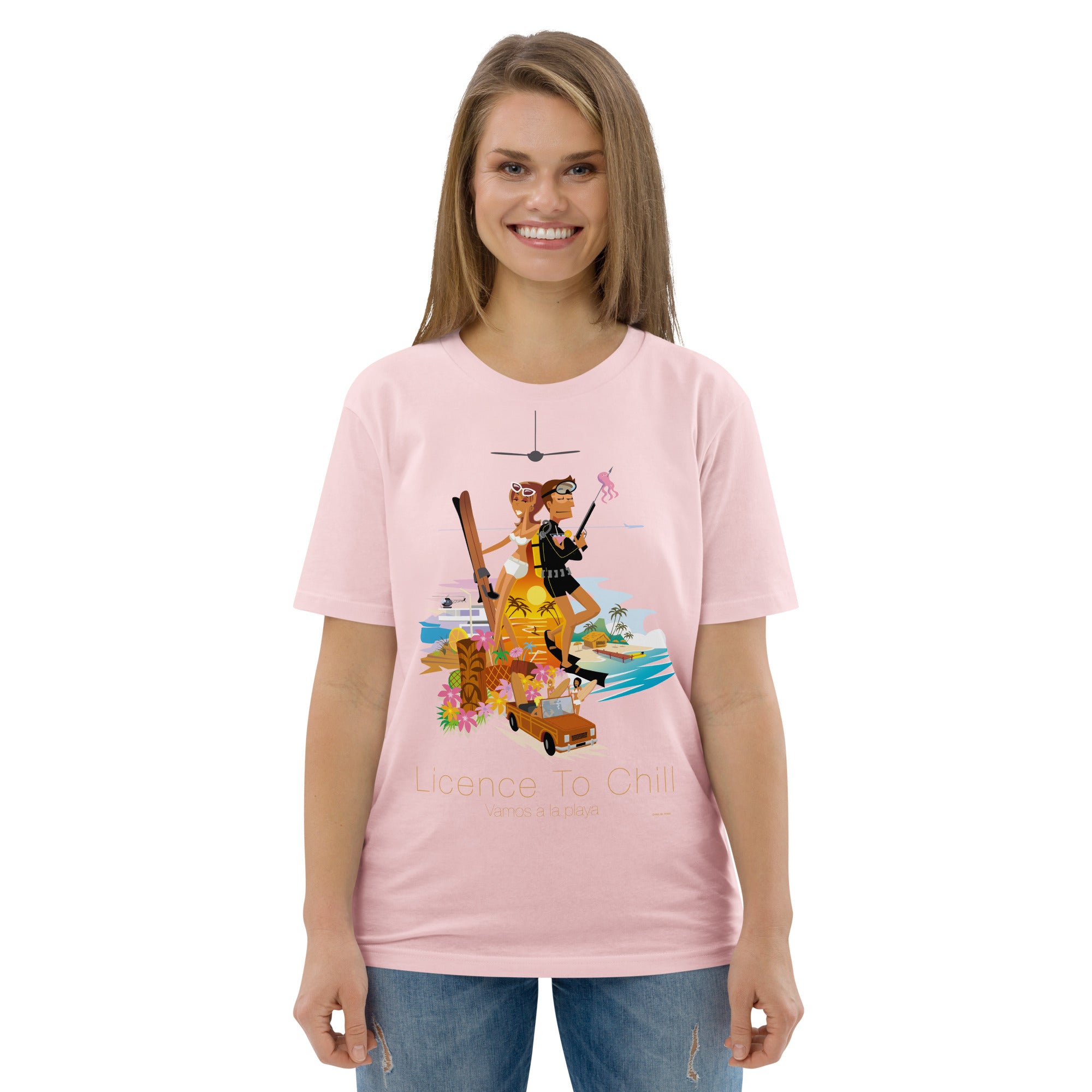 Unisex organic cotton t-shirt License To Chill Vamos a la Playa on light colors
