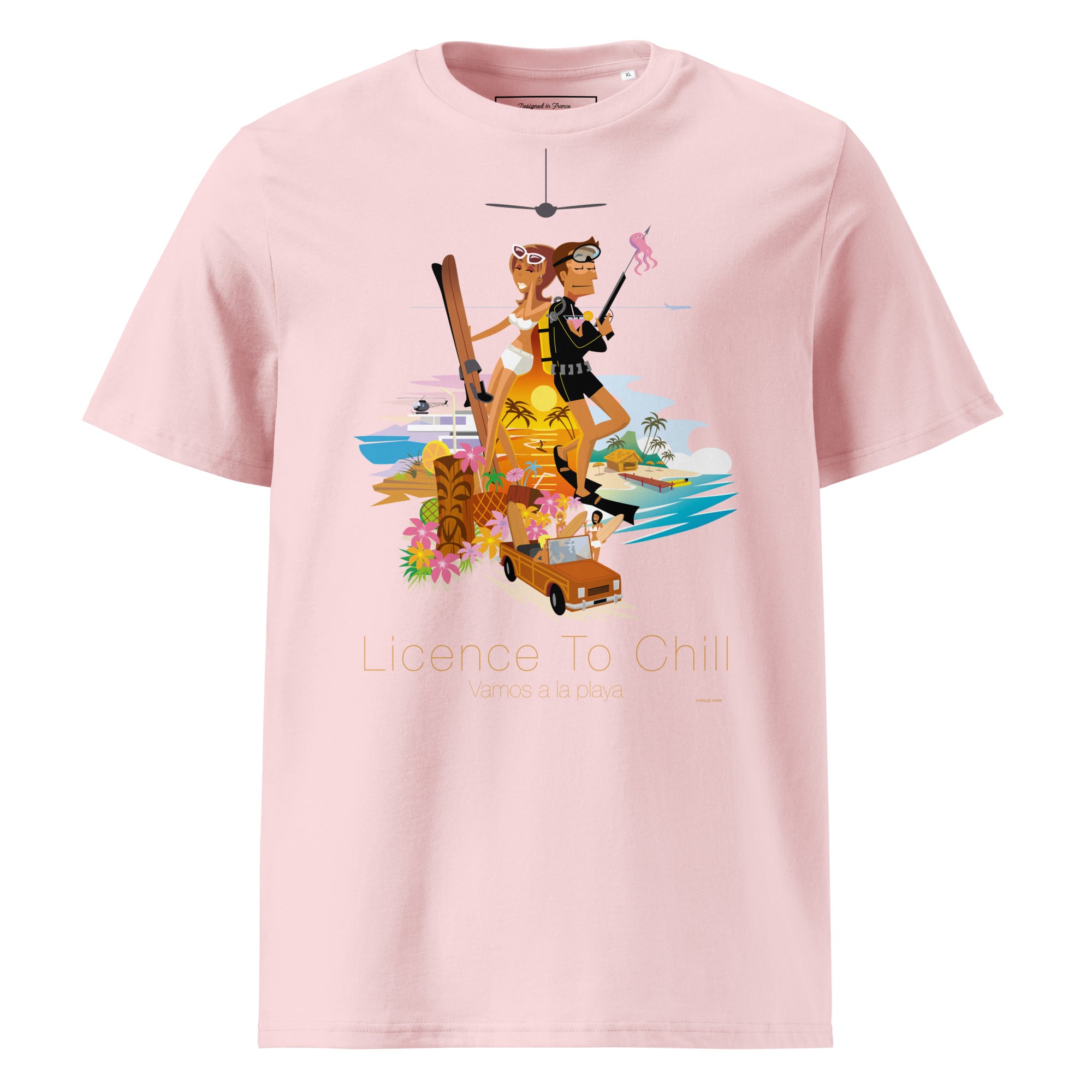 Unisex organic cotton t-shirt License To Chill Vamos a la Playa on light colors