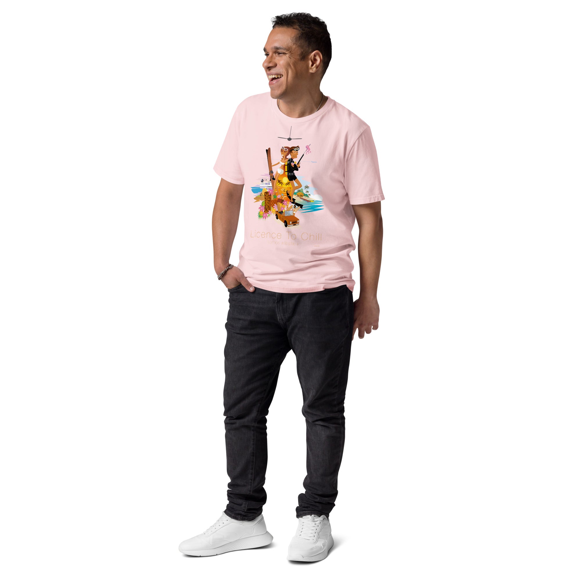Unisex organic cotton t-shirt License To Chill Vamos a la Playa on light colors