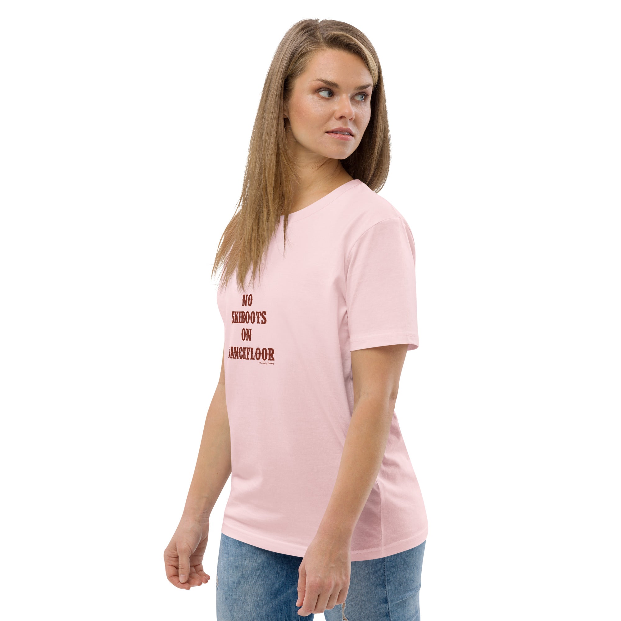 T-shirt unisexe en coton biologique No Skiboots on Dancefloor texte foncé
