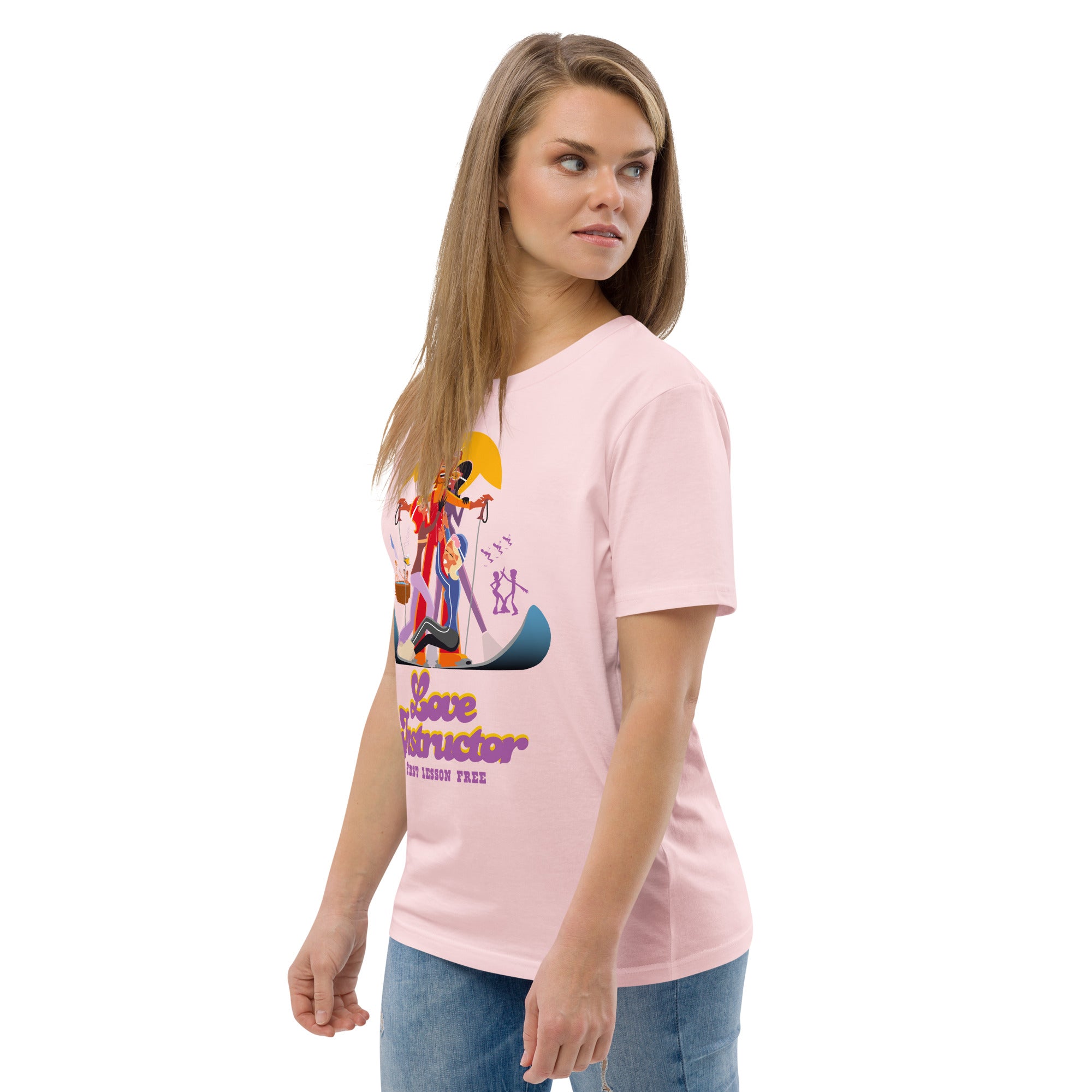 T-shirt unisexe en coton biologique Love instructor First lesson free sur couleurs claires