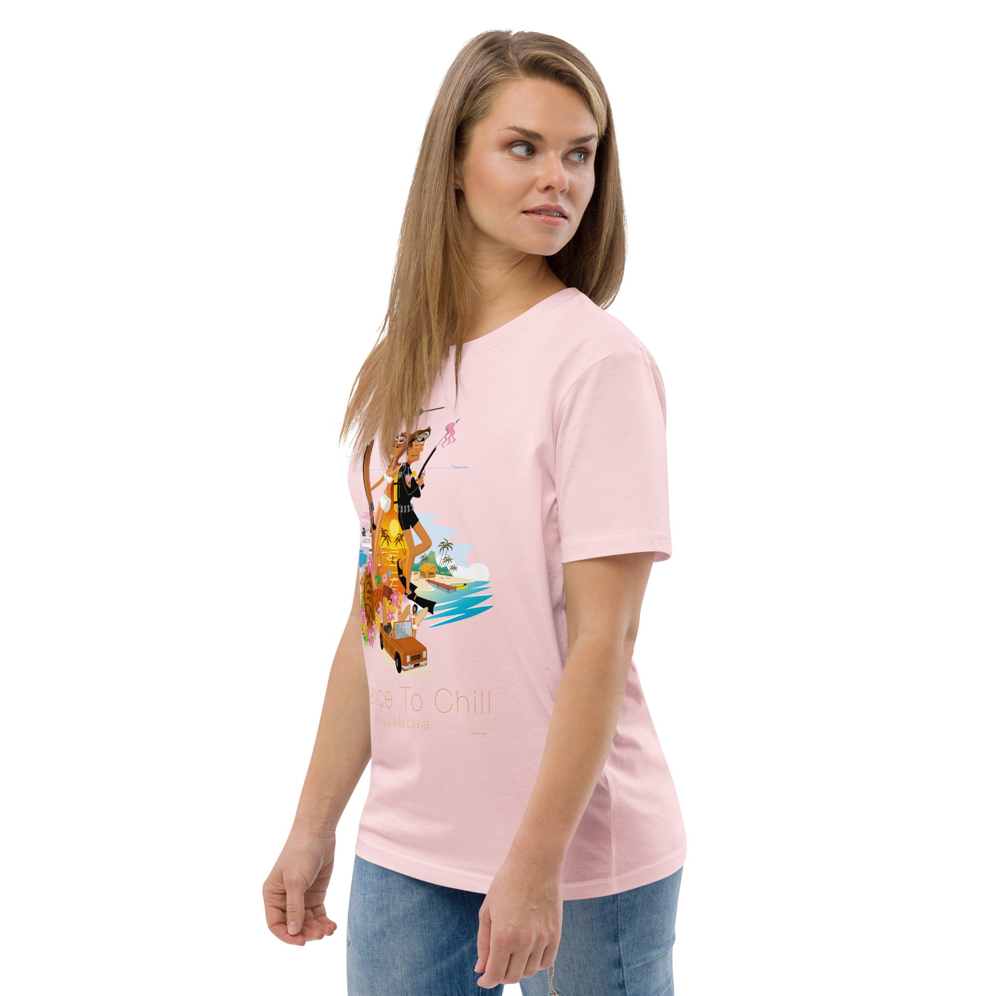 Unisex organic cotton t-shirt License To Chill Vamos a la Playa on light colors
