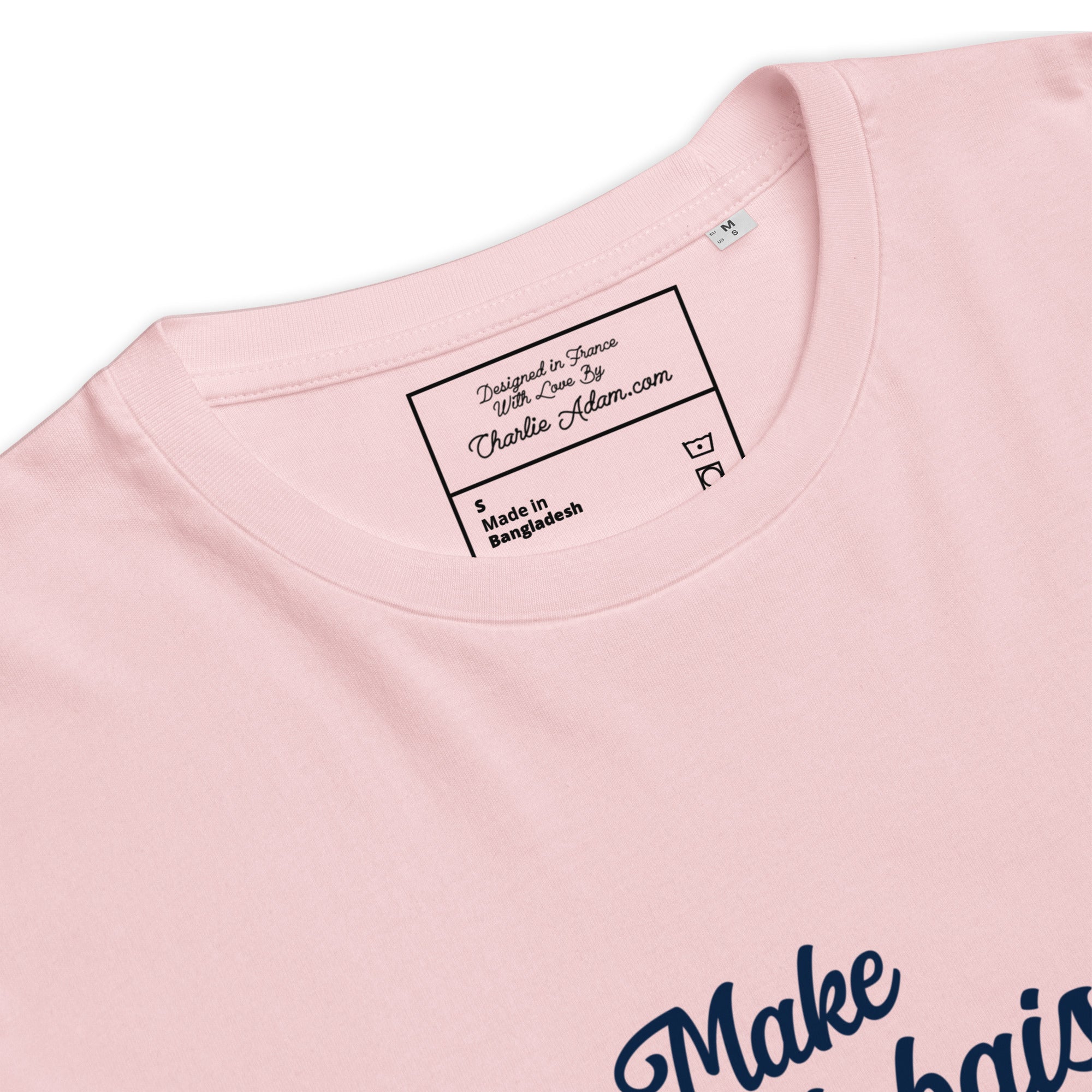 T-shirt unisexe en coton biologique Make Bouillabaisse Not War Navy sur couleurs claires