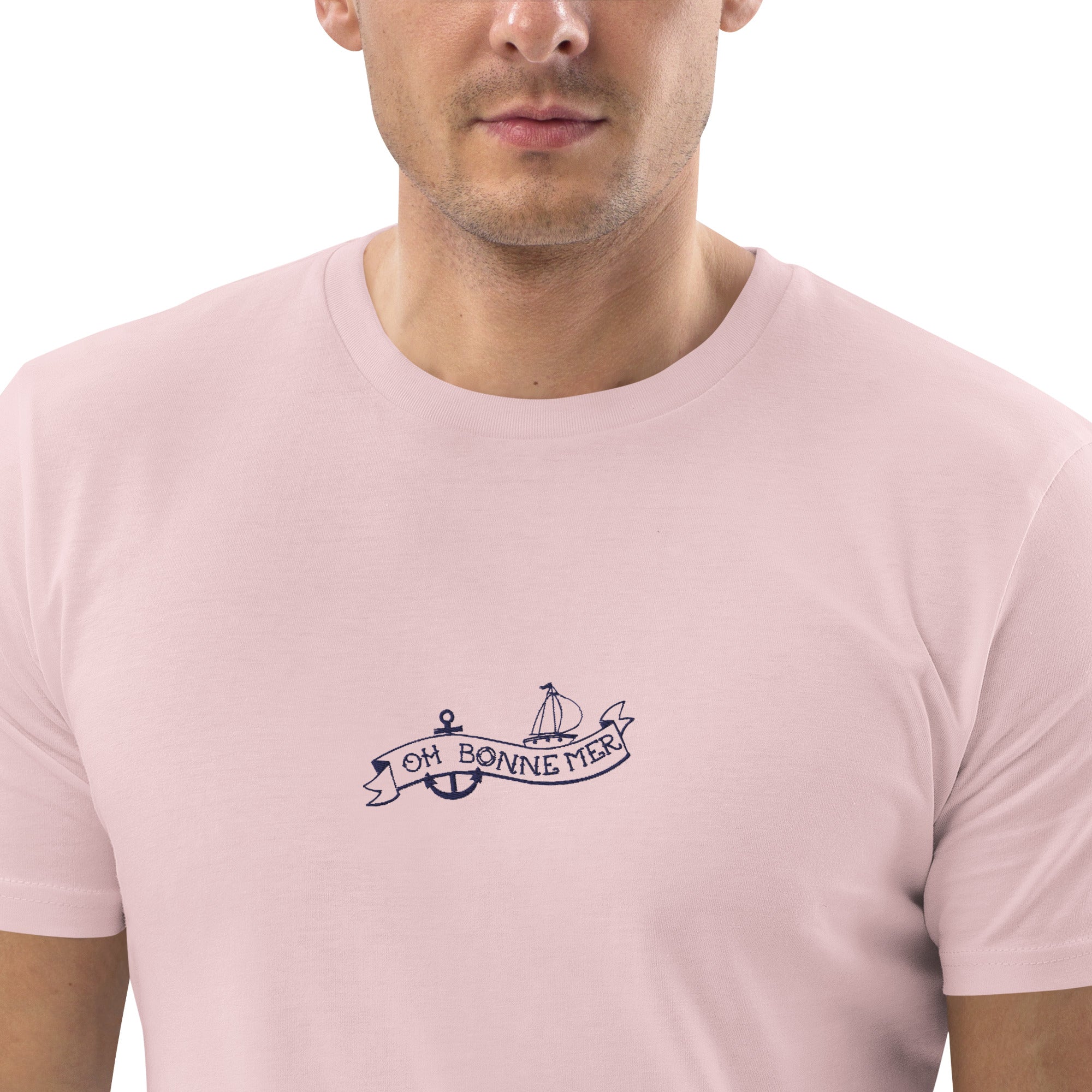 T-shirt unisexe en coton biologique Oh Bonne Mer Tattoo navy brodé sur couleurs claires