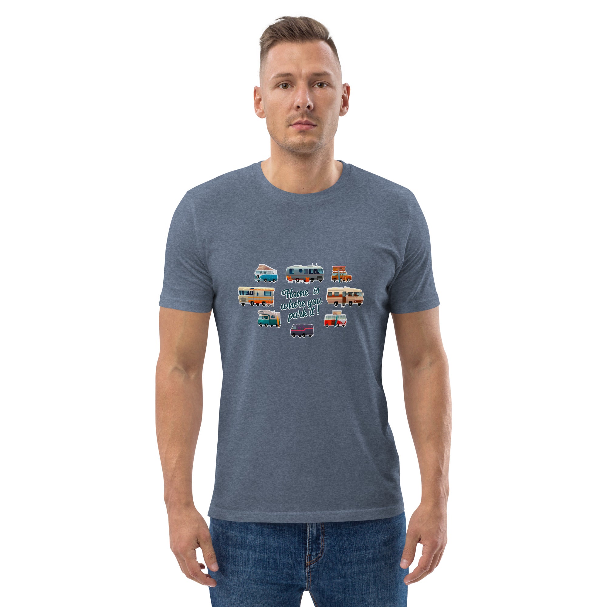 T-shirt unisexe en coton biologique Square Vintage Campers sur couleurs foncées
