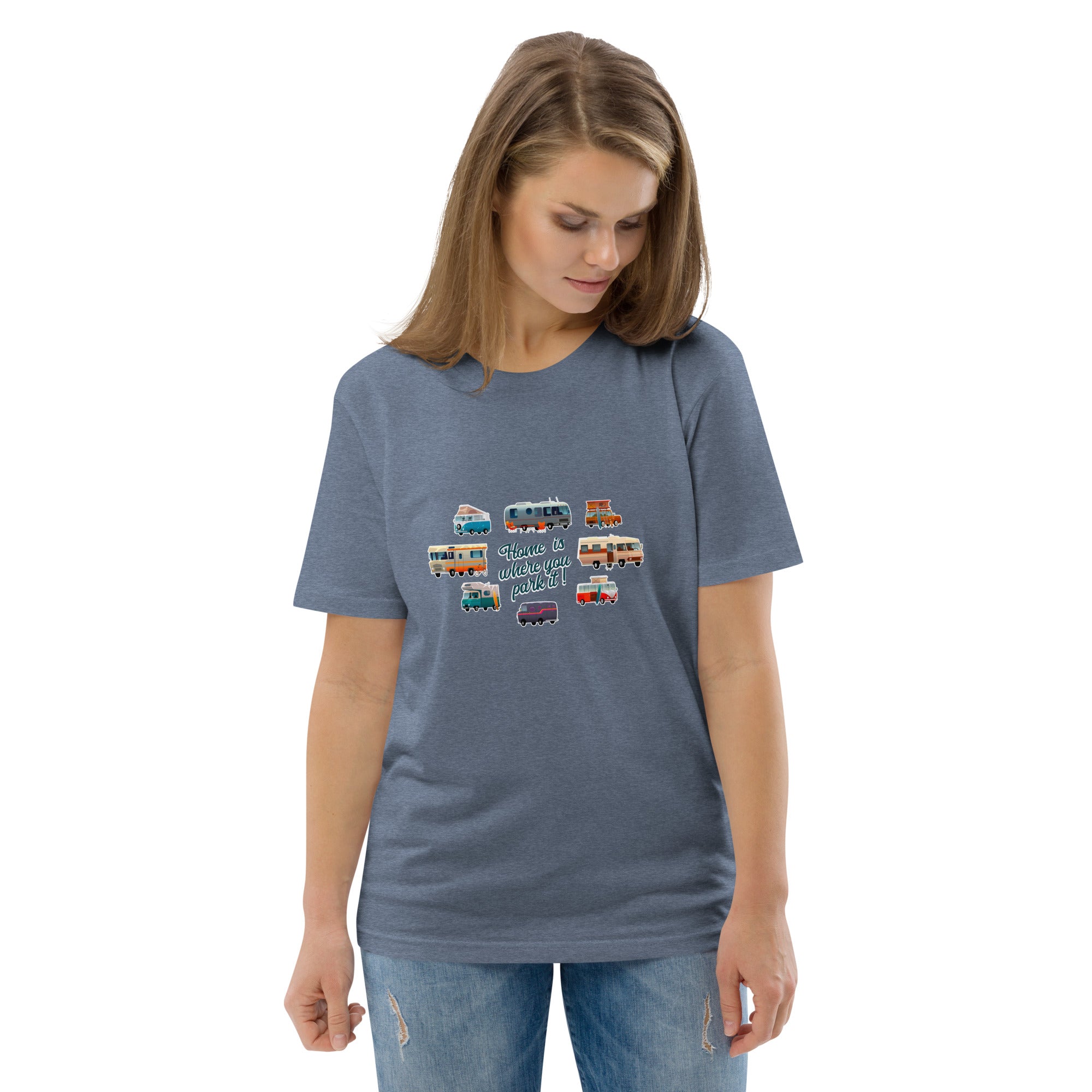 T-shirt unisexe en coton biologique Square Vintage Campers sur couleurs foncées