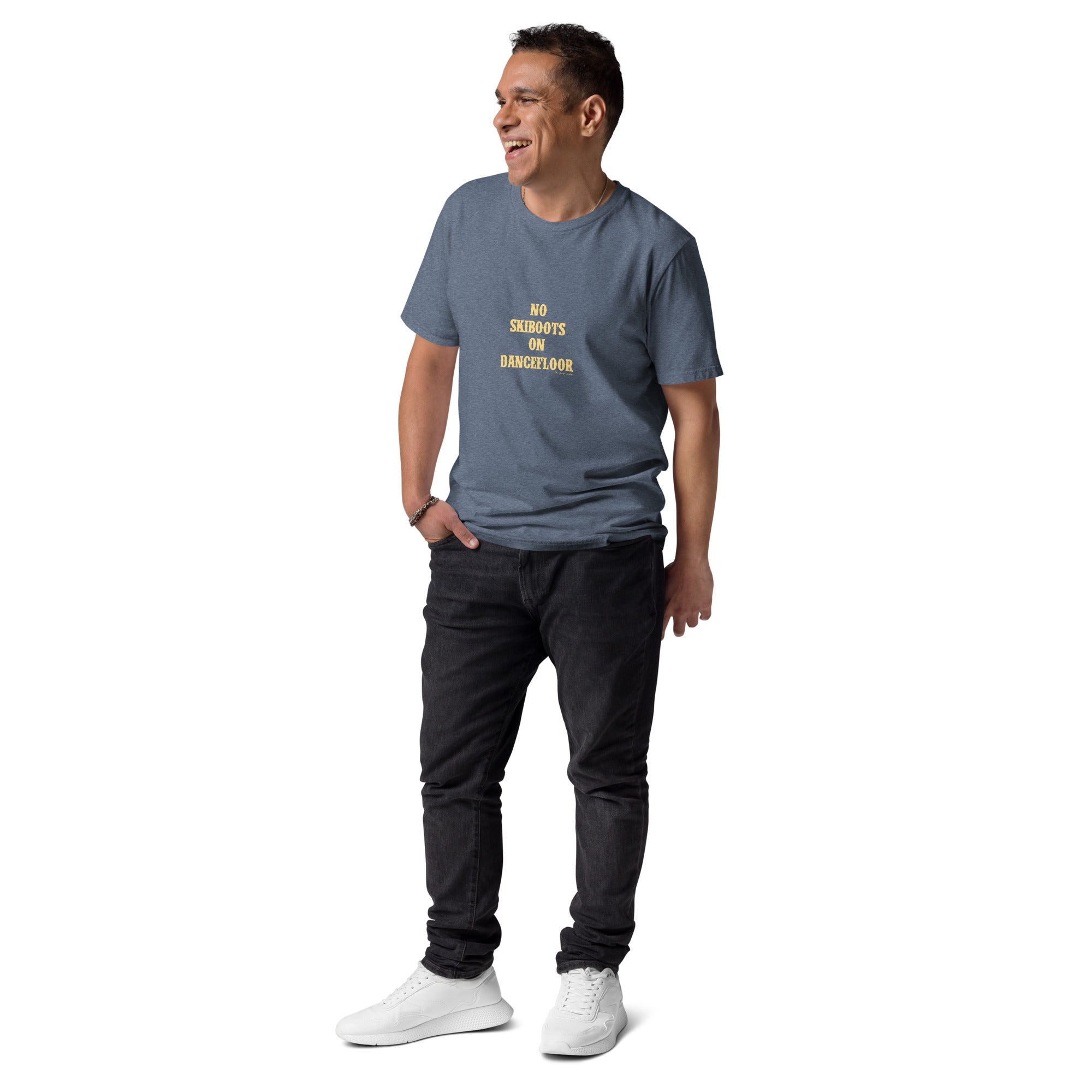 T-shirt unisexe en coton biologique No Skiboots on Dancefloor texte clair