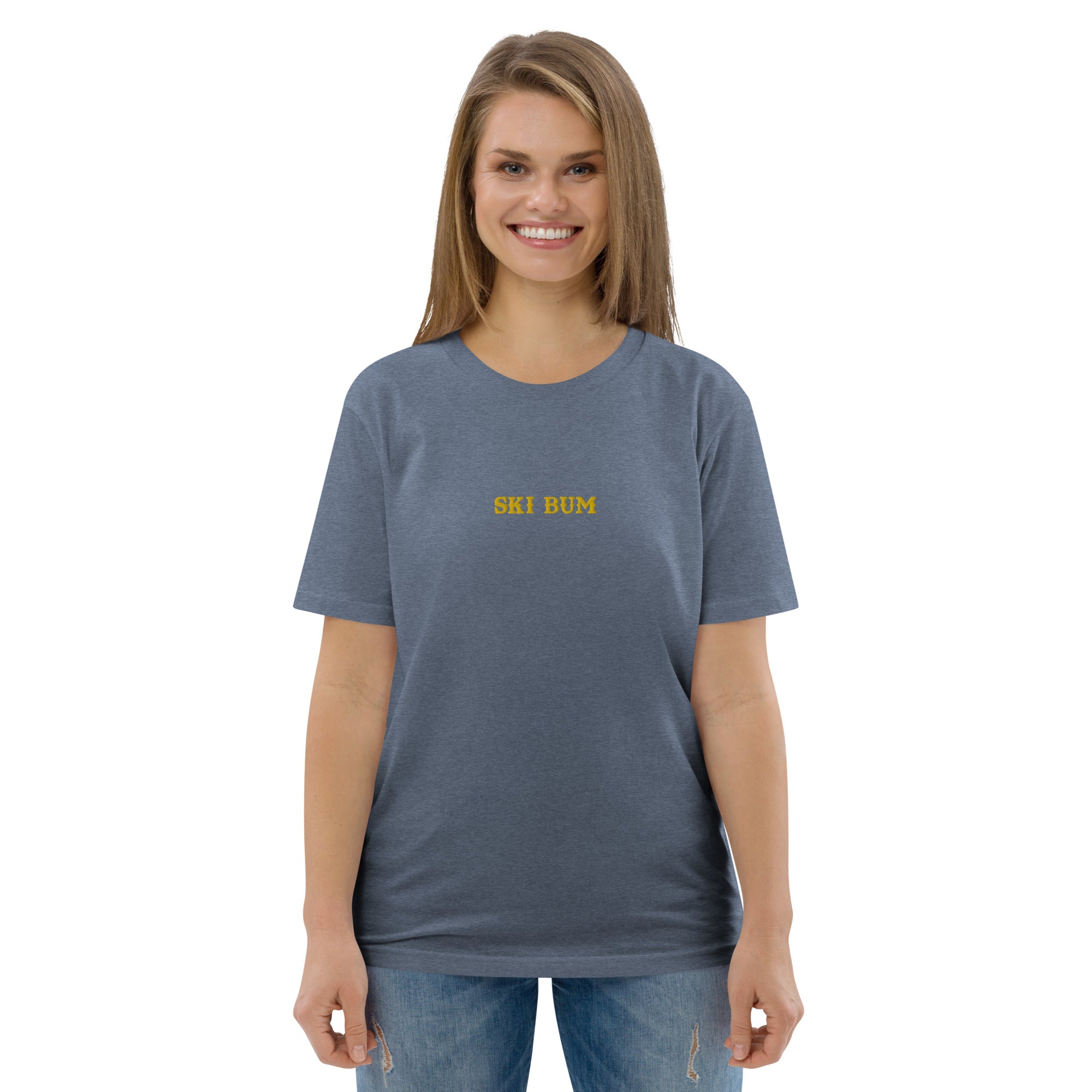 Unisex organic cotton t-shirt Ski Bum embroidered pattern