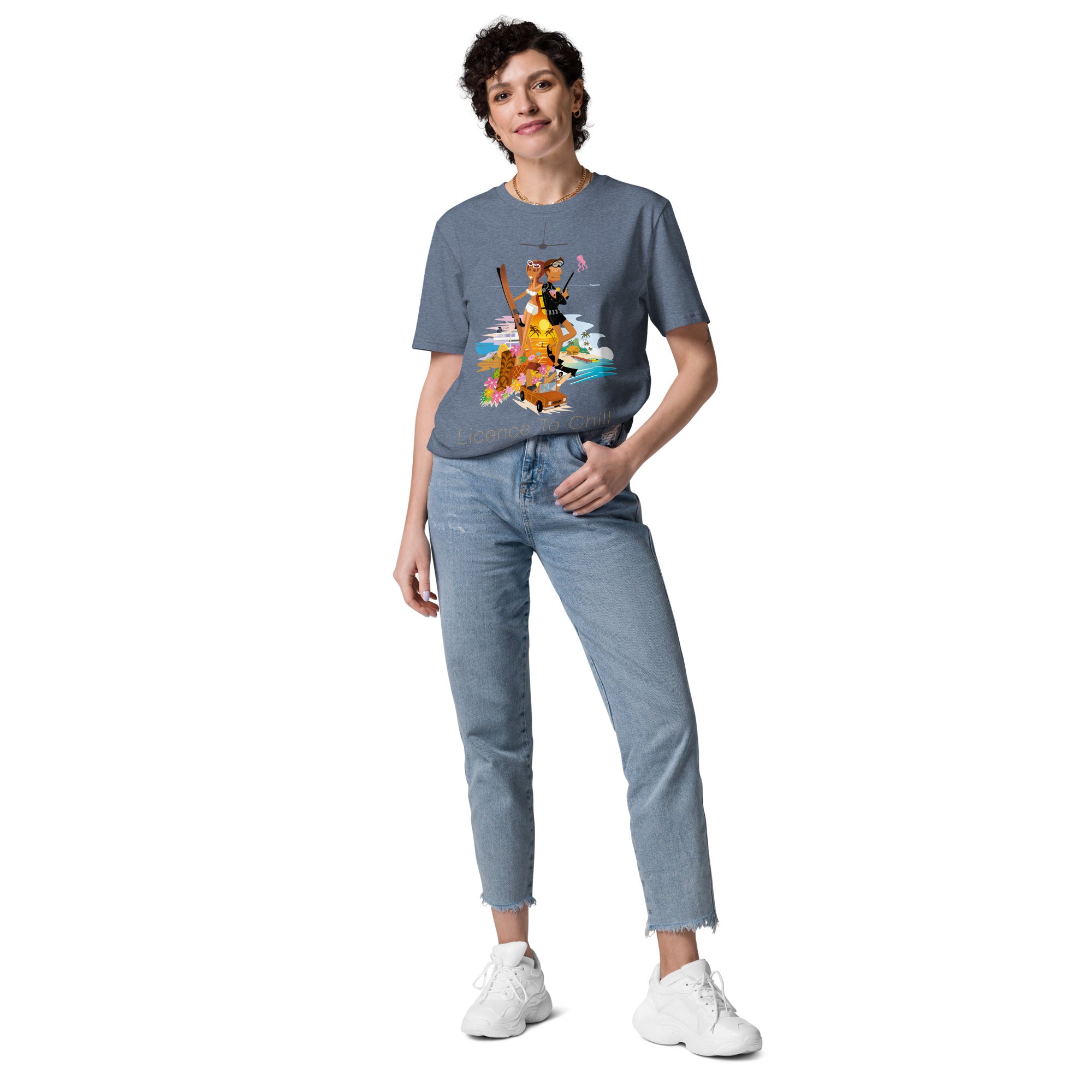 Unisex organic cotton t-shirt License To Chill Vamos a la Playa on dark colors
