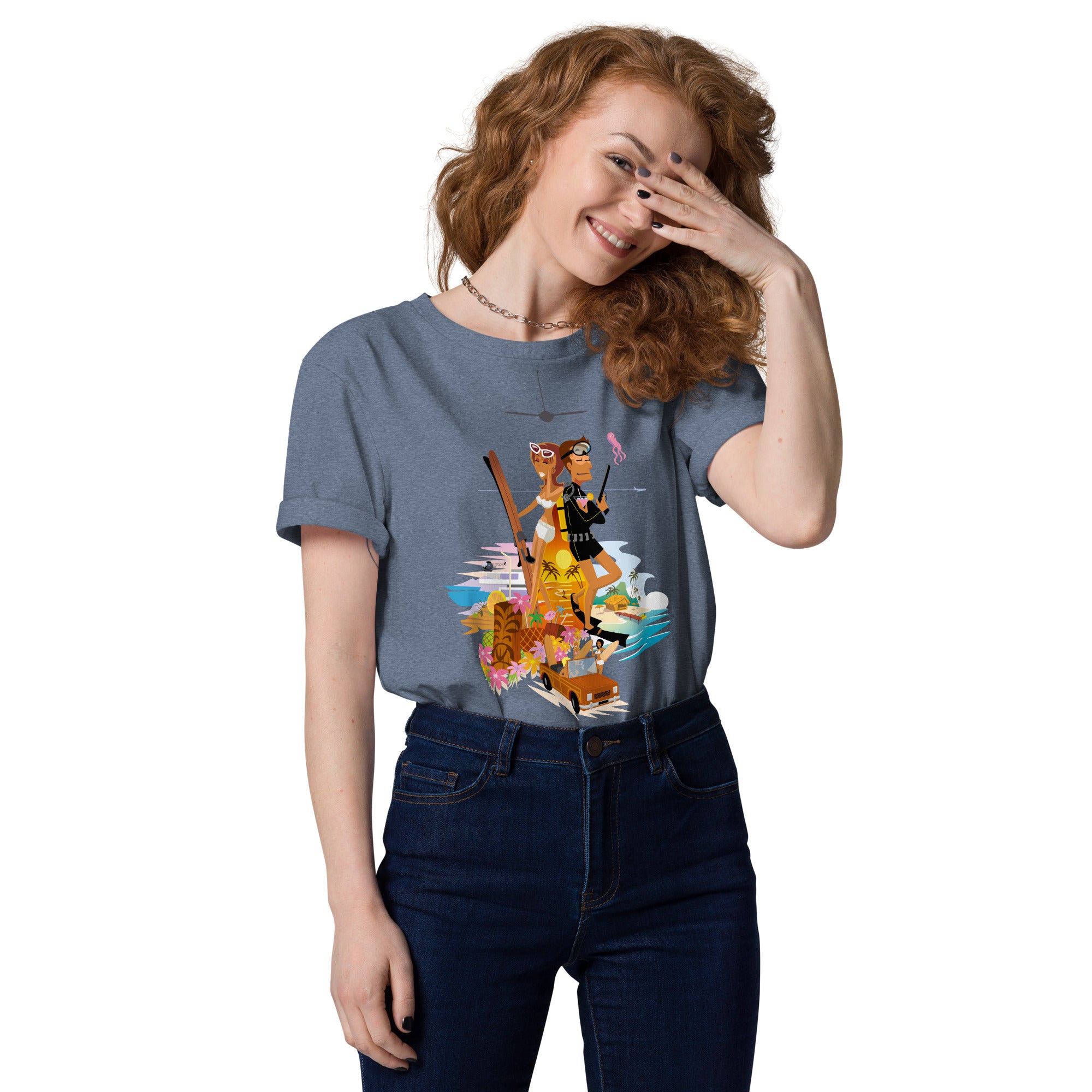 Unisex organic cotton t-shirt License To Chill Vamos a la Playa on dark colors