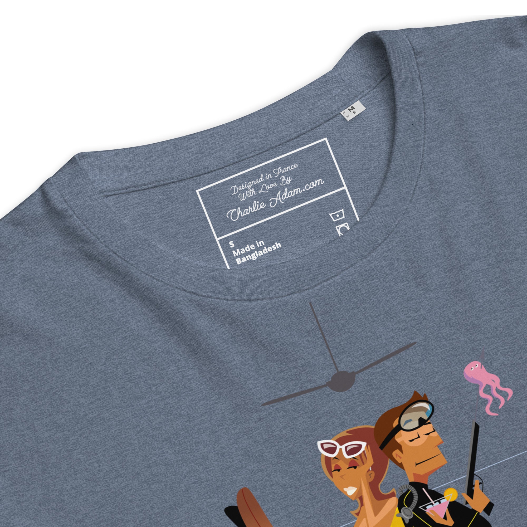 Unisex organic cotton t-shirt License To Chill Vamos a la Playa on dark colors