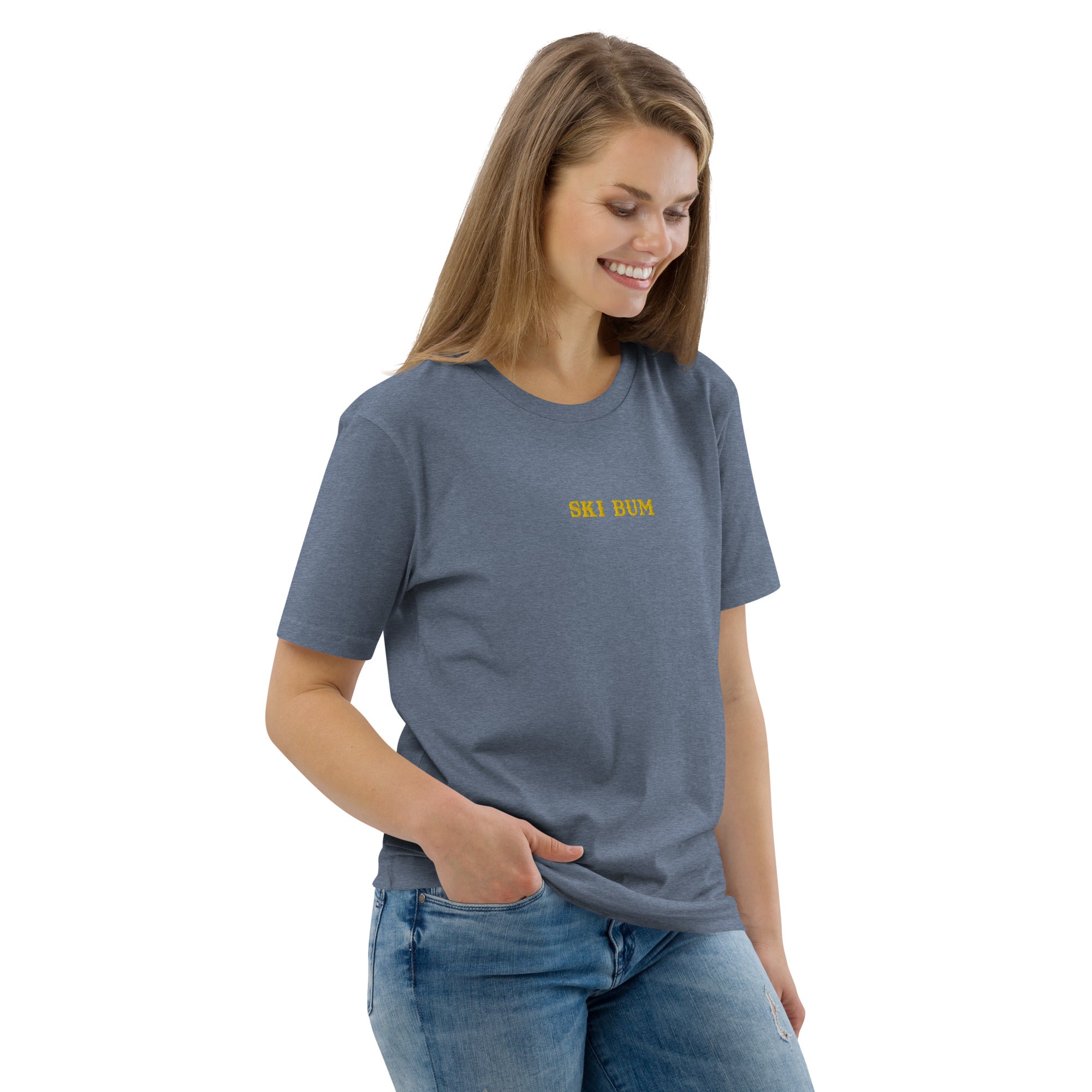 Unisex organic cotton t-shirt Ski Bum embroidered pattern