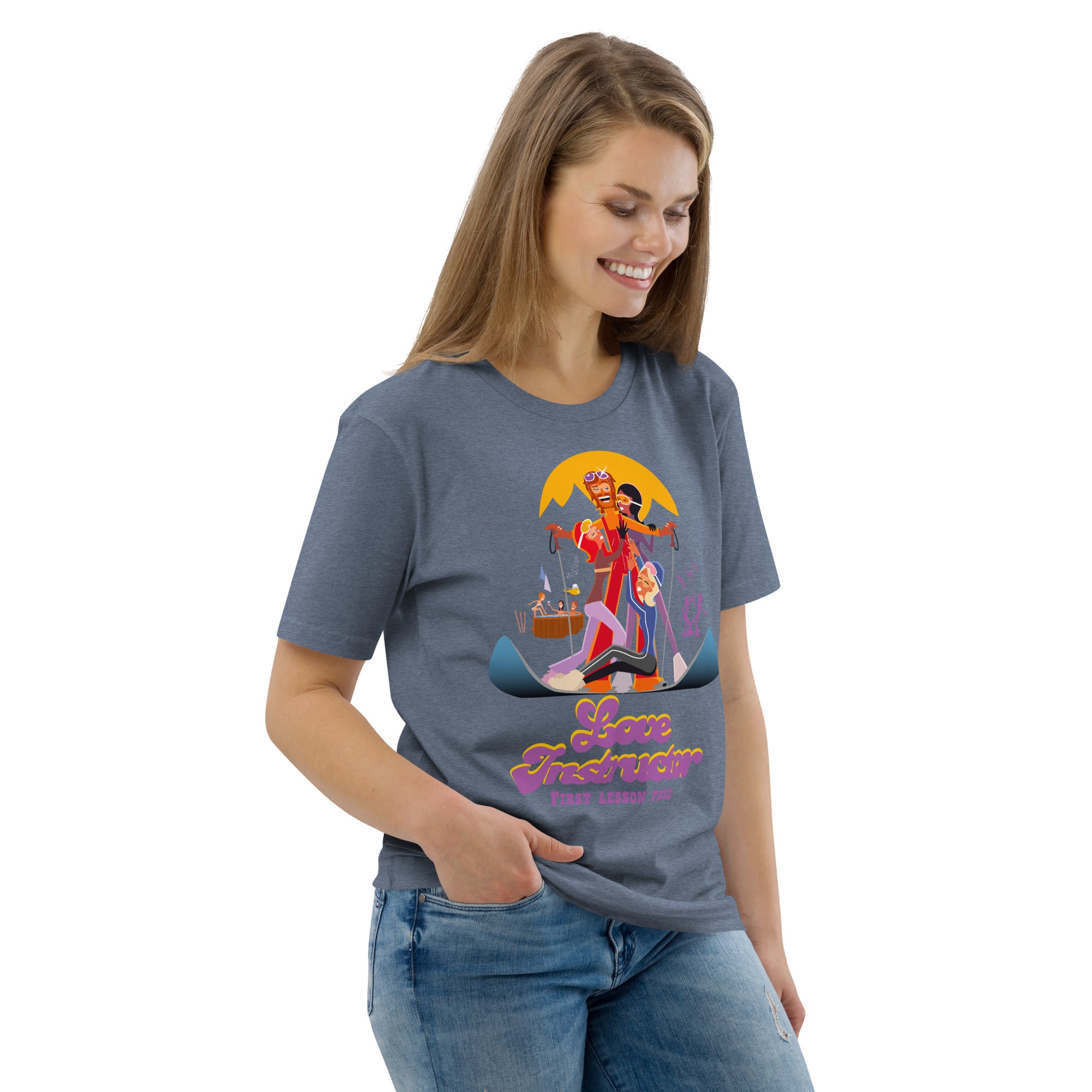 T-shirt unisexe en coton biologique Love instructor First lesson free sur couleurs foncées