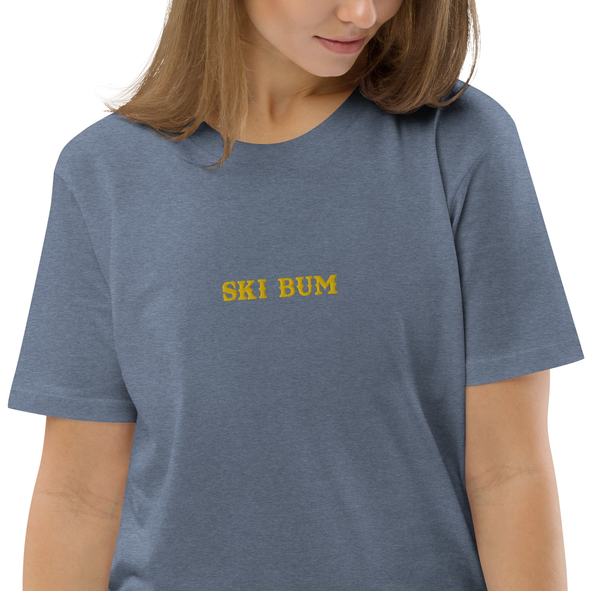 Unisex organic cotton t-shirt Ski Bum embroidered pattern