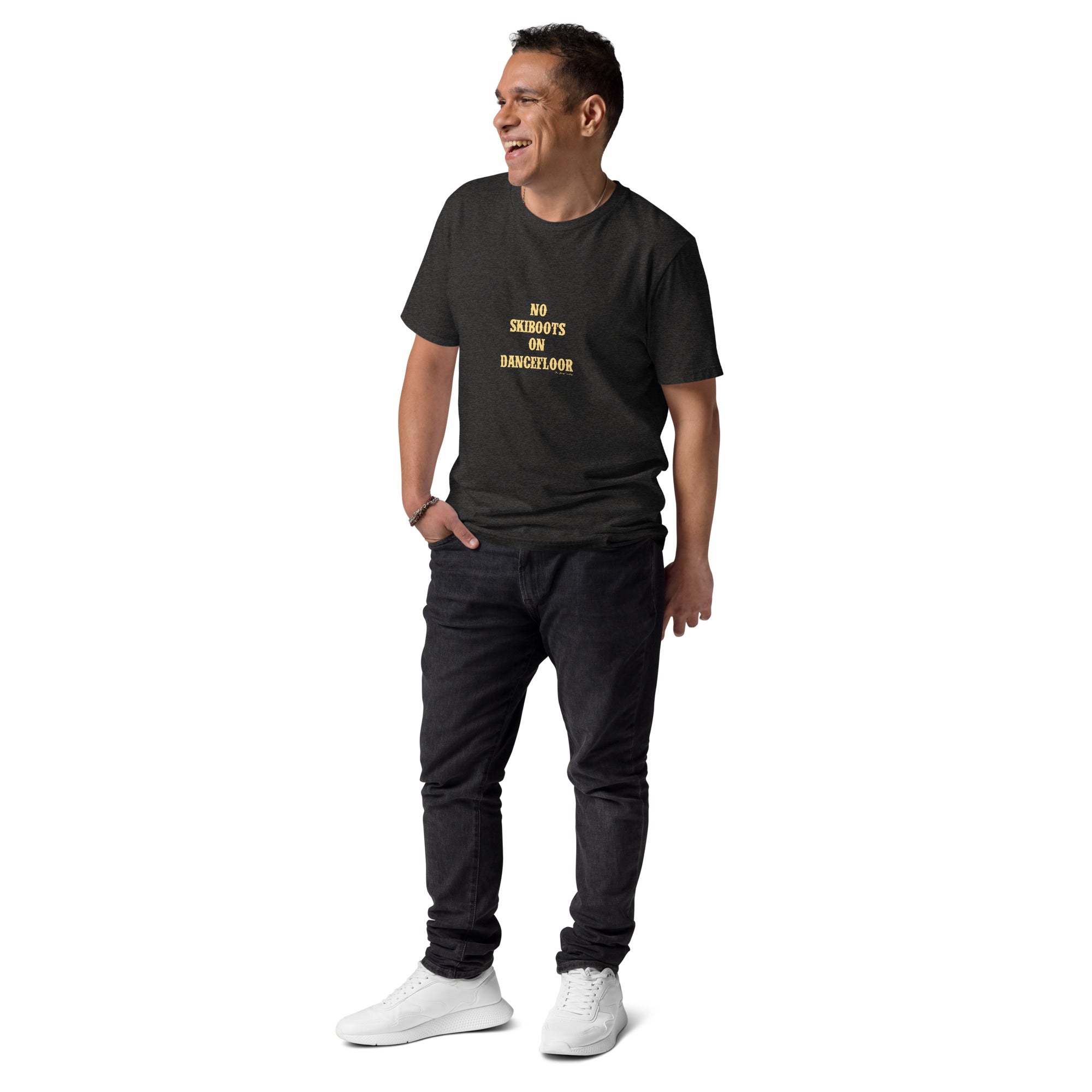 T-shirt unisexe en coton biologique No Skiboots on Dancefloor texte clair