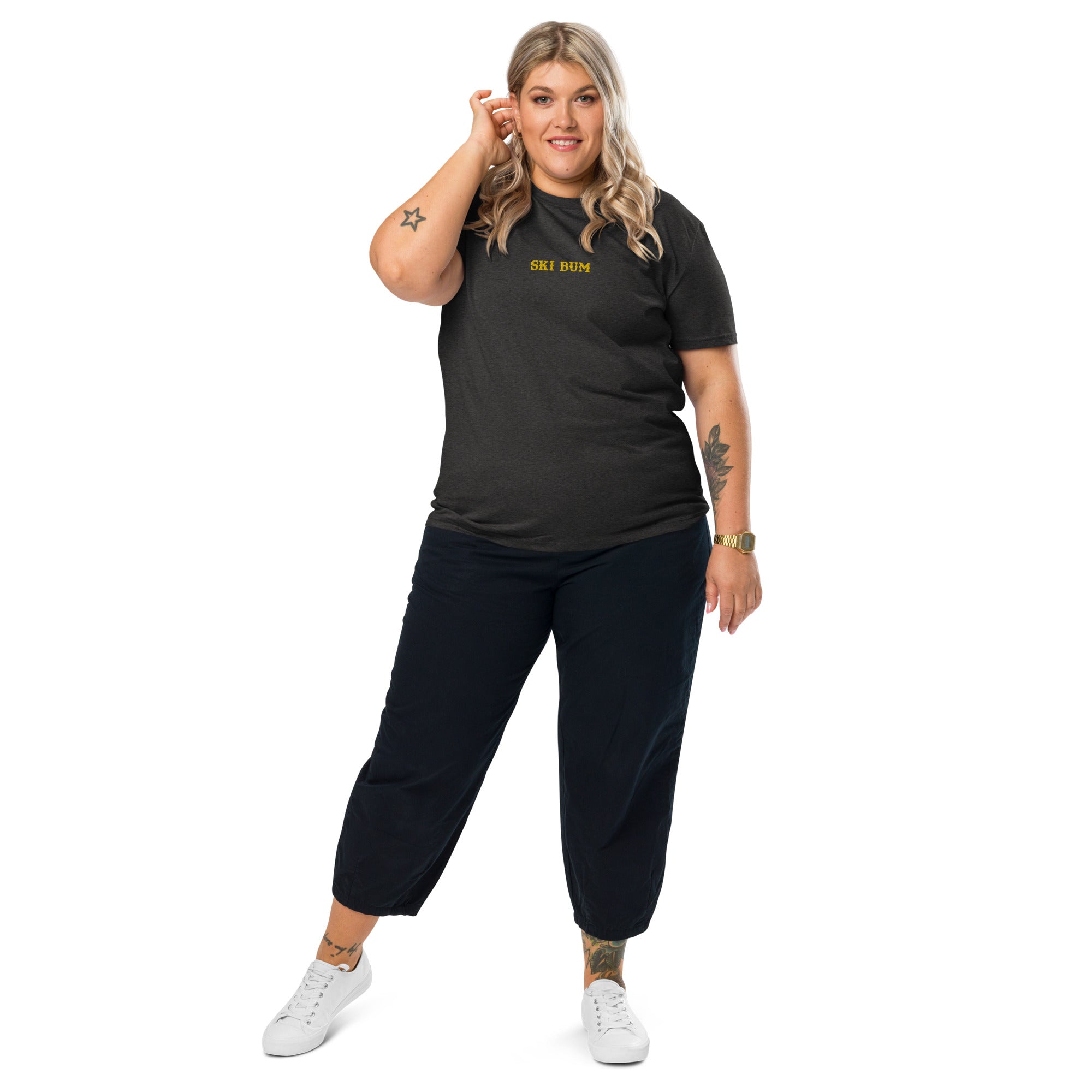 Unisex organic cotton t-shirt Ski Bum embroidered pattern