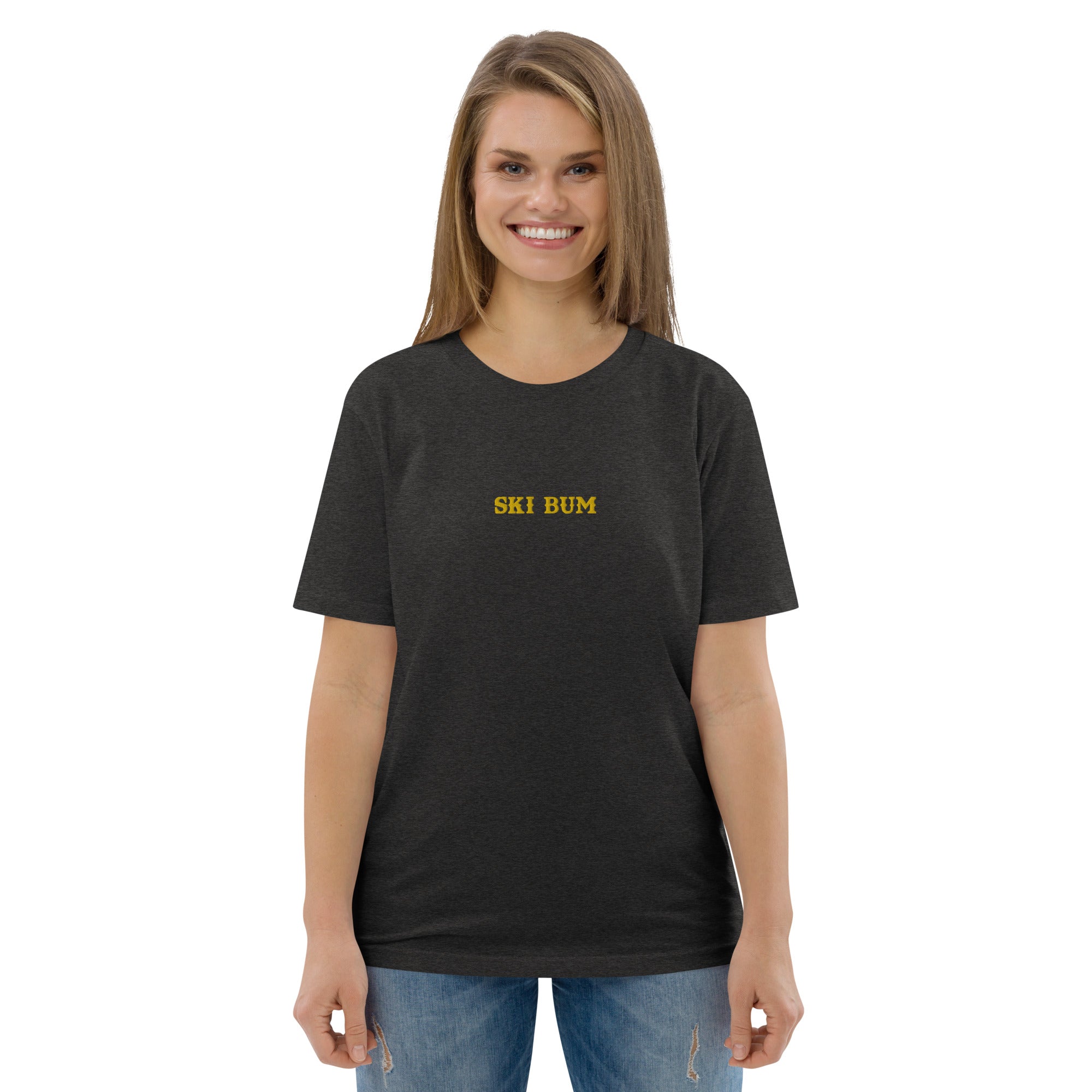 Unisex organic cotton t-shirt Ski Bum embroidered pattern