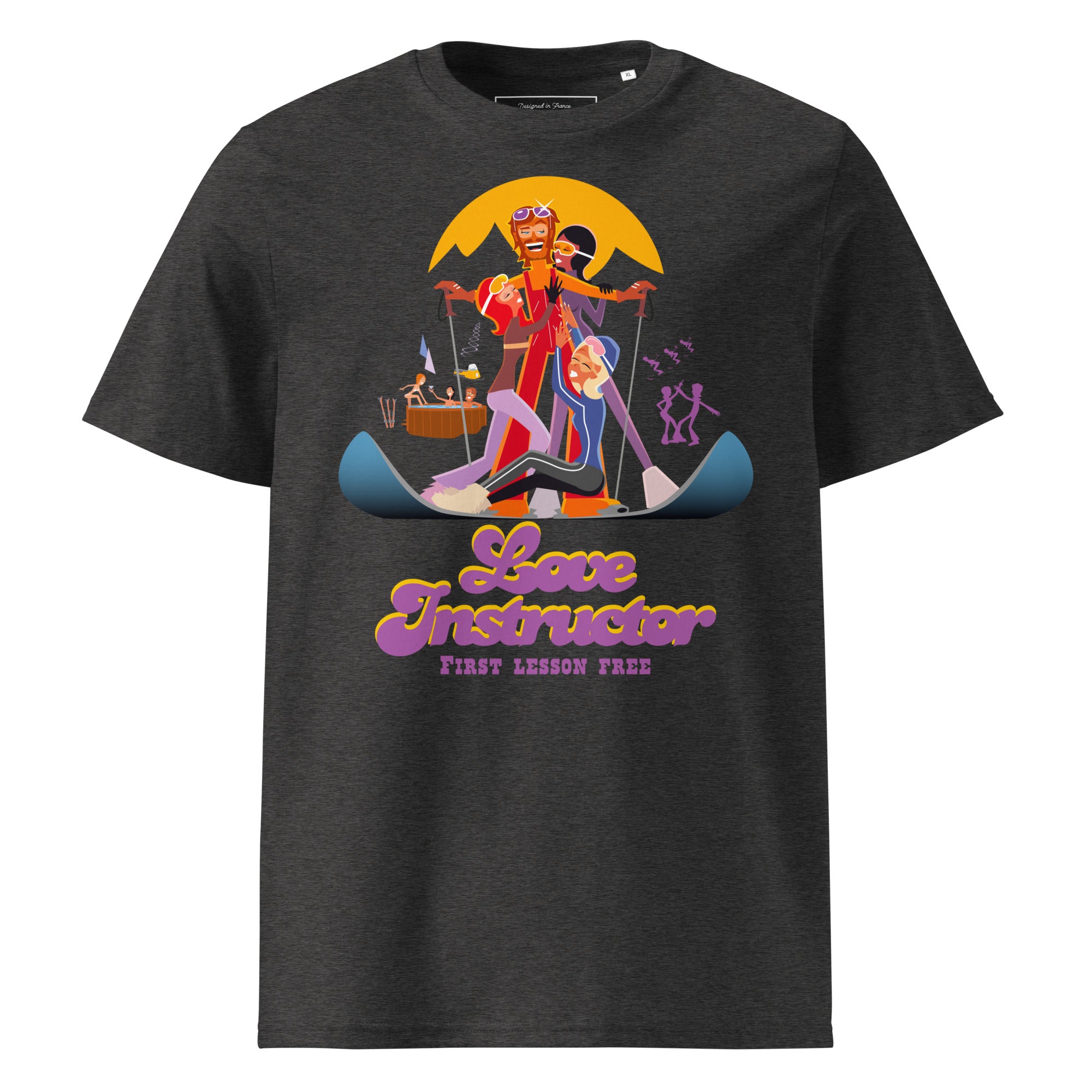 T-shirt unisexe en coton biologique Love instructor First lesson free sur couleurs foncées
