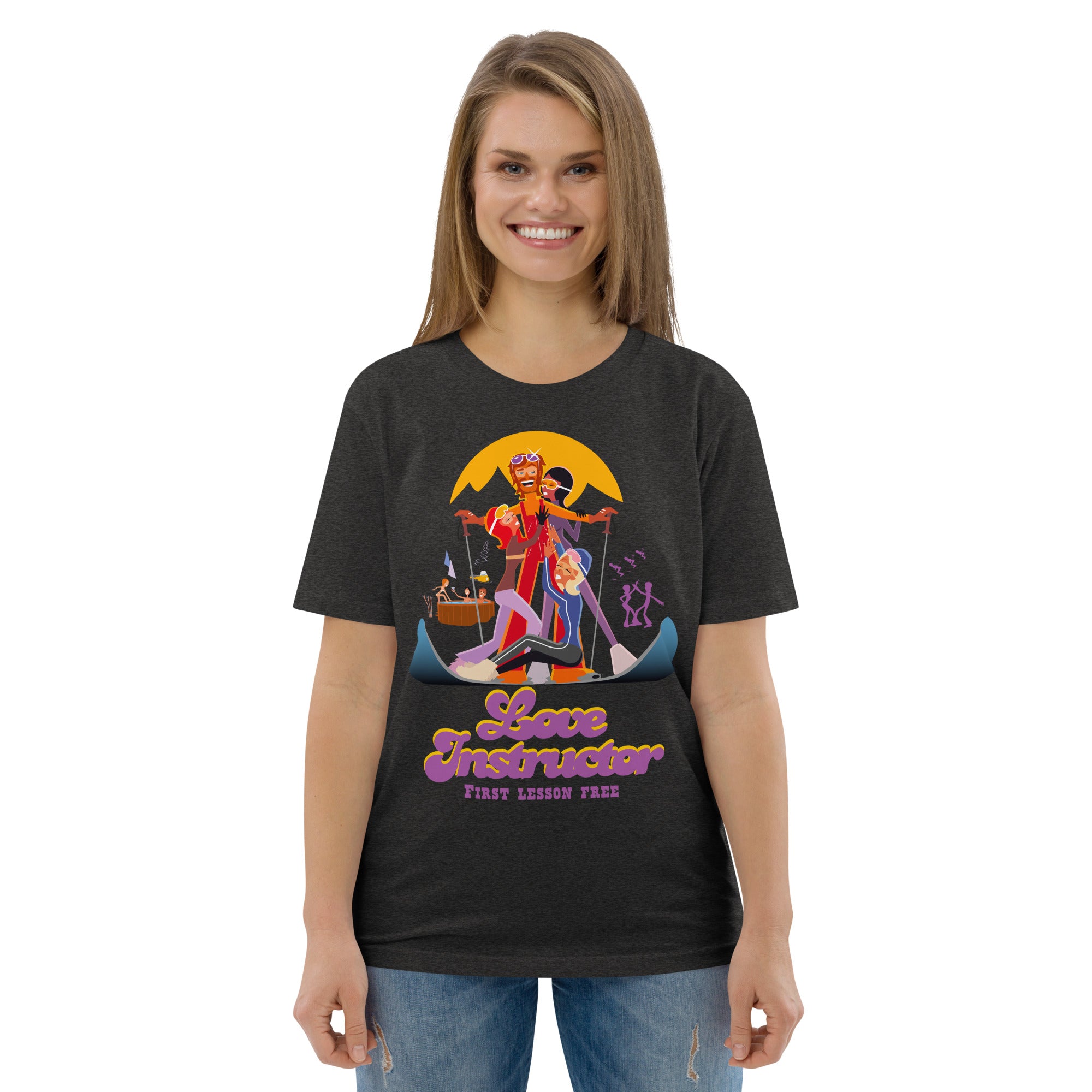 T-shirt unisexe en coton biologique Love instructor First lesson free sur couleurs foncées
