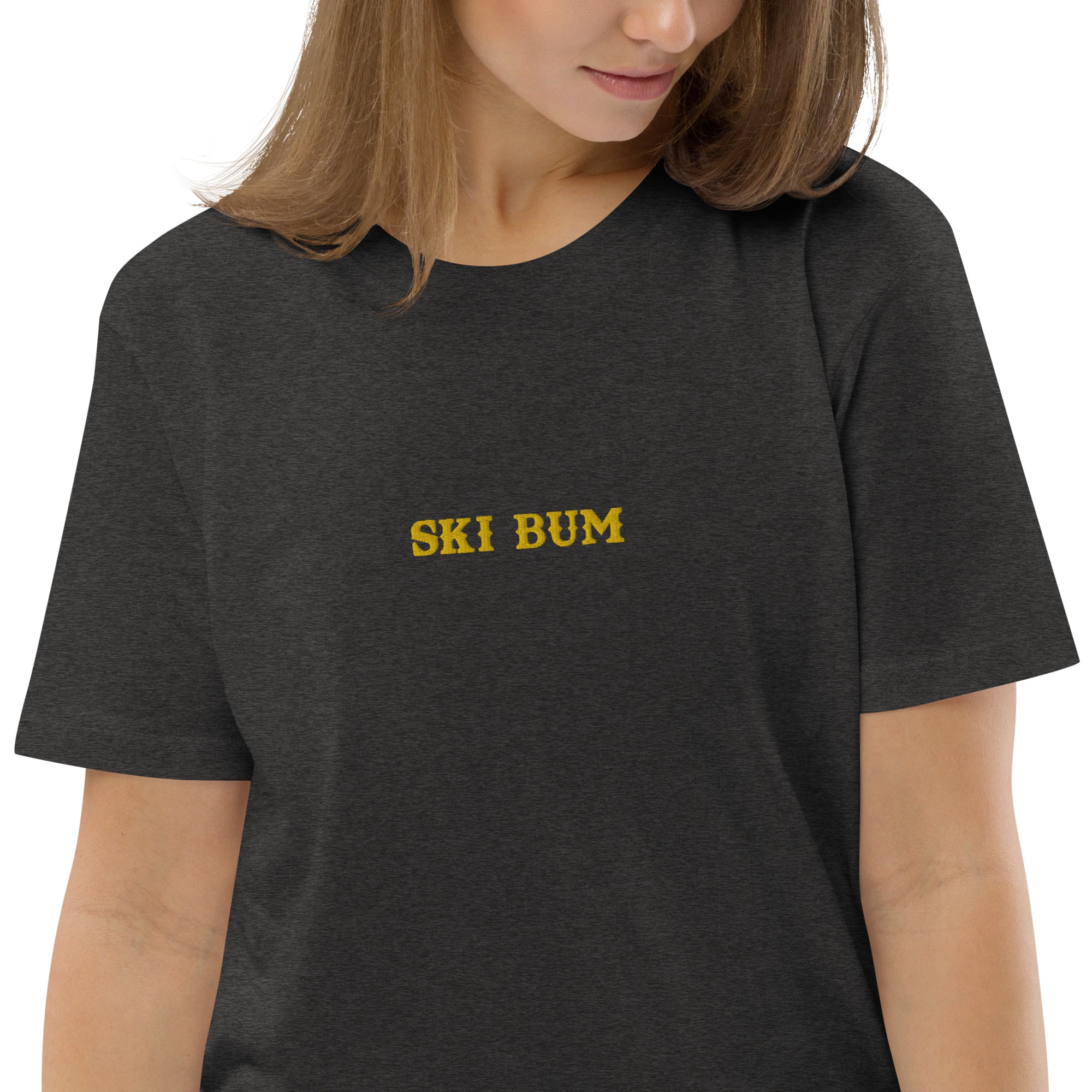 Unisex organic cotton t-shirt Ski Bum embroidered pattern