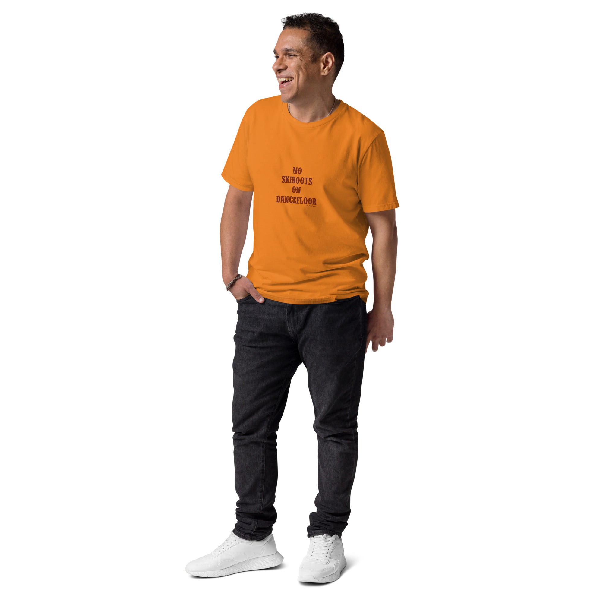 T-shirt unisexe en coton biologique No Skiboots on Dancefloor texte foncé