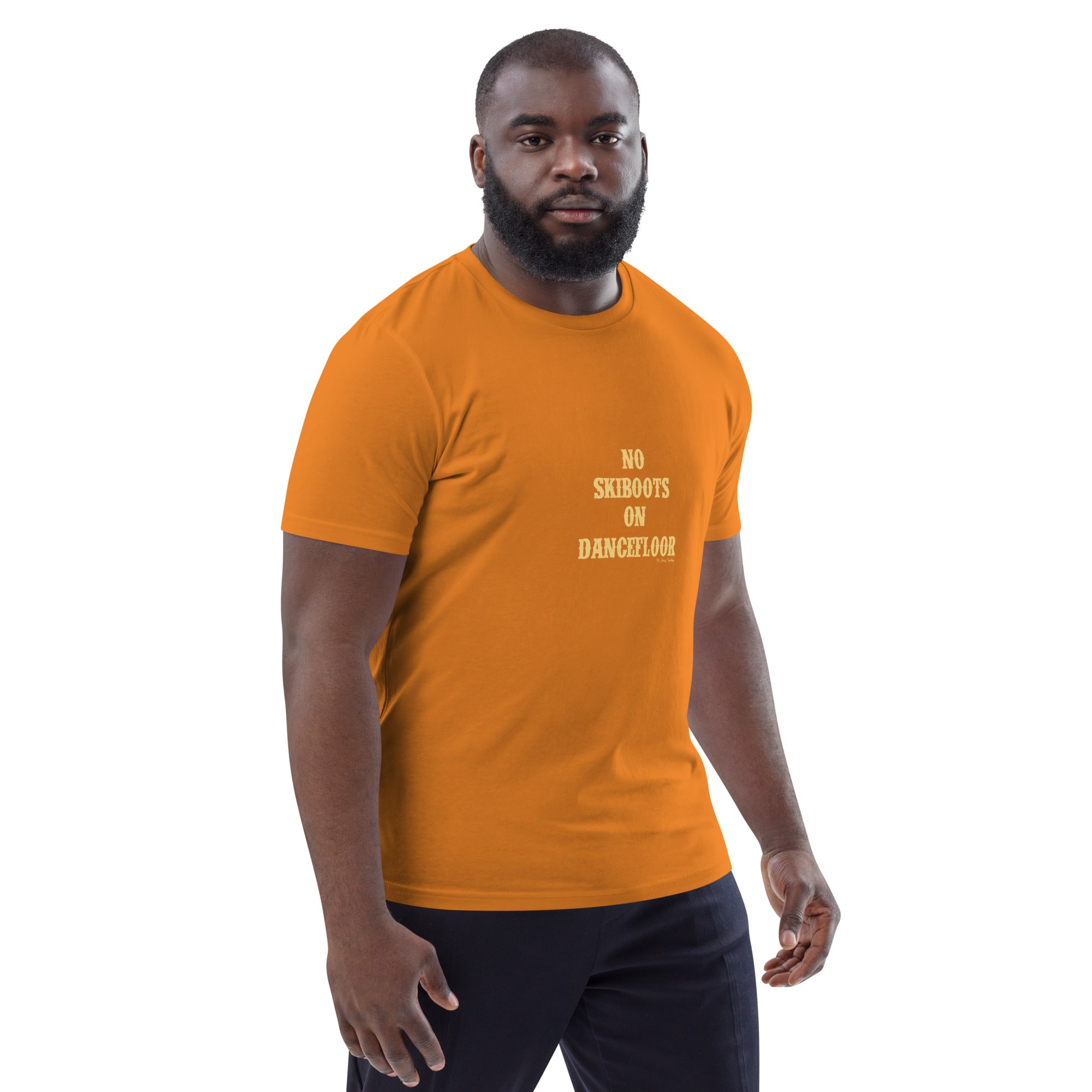 T-shirt unisexe en coton biologique No Skiboots on Dancefloor texte clair